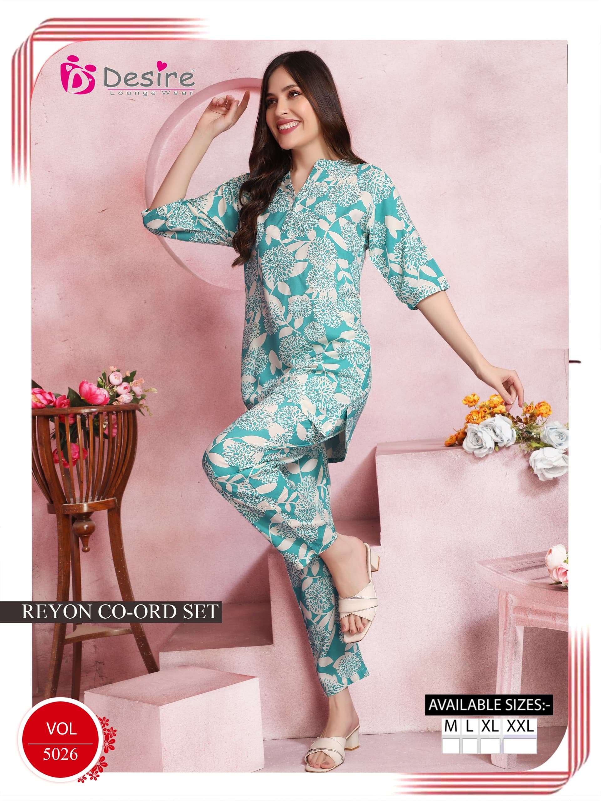D.NO :- 5026 BY DESIRE IN PREMIUM RAYON KURTA CO-ORD SET 