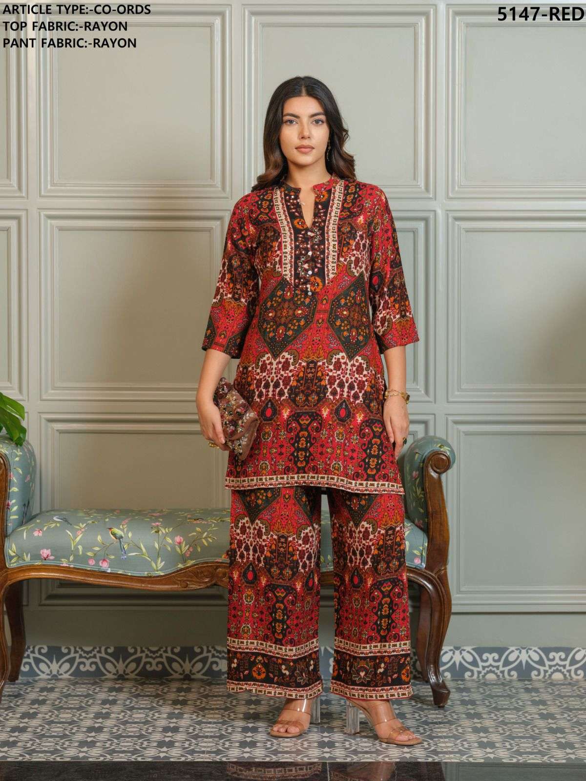 D.NO :- 5147 BY TEXOFAB IN HEAVY RAYON PRINTED CO-ORD SET 