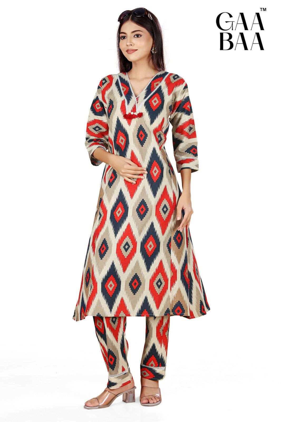 D.NO :- 929 BY GAABAA IN COTTON FLEX PRINT CO-ORD SET WITH POCKET & CROSIO LACE 