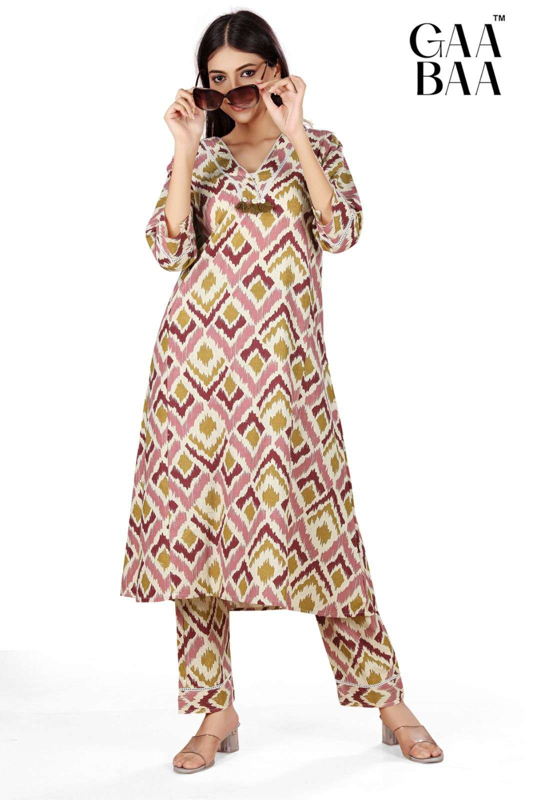 D.NO :- 929 BY GAABAA IN COTTON FLEX PRINT CO-ORD SET WITH POCKET & CROSIO LACE 