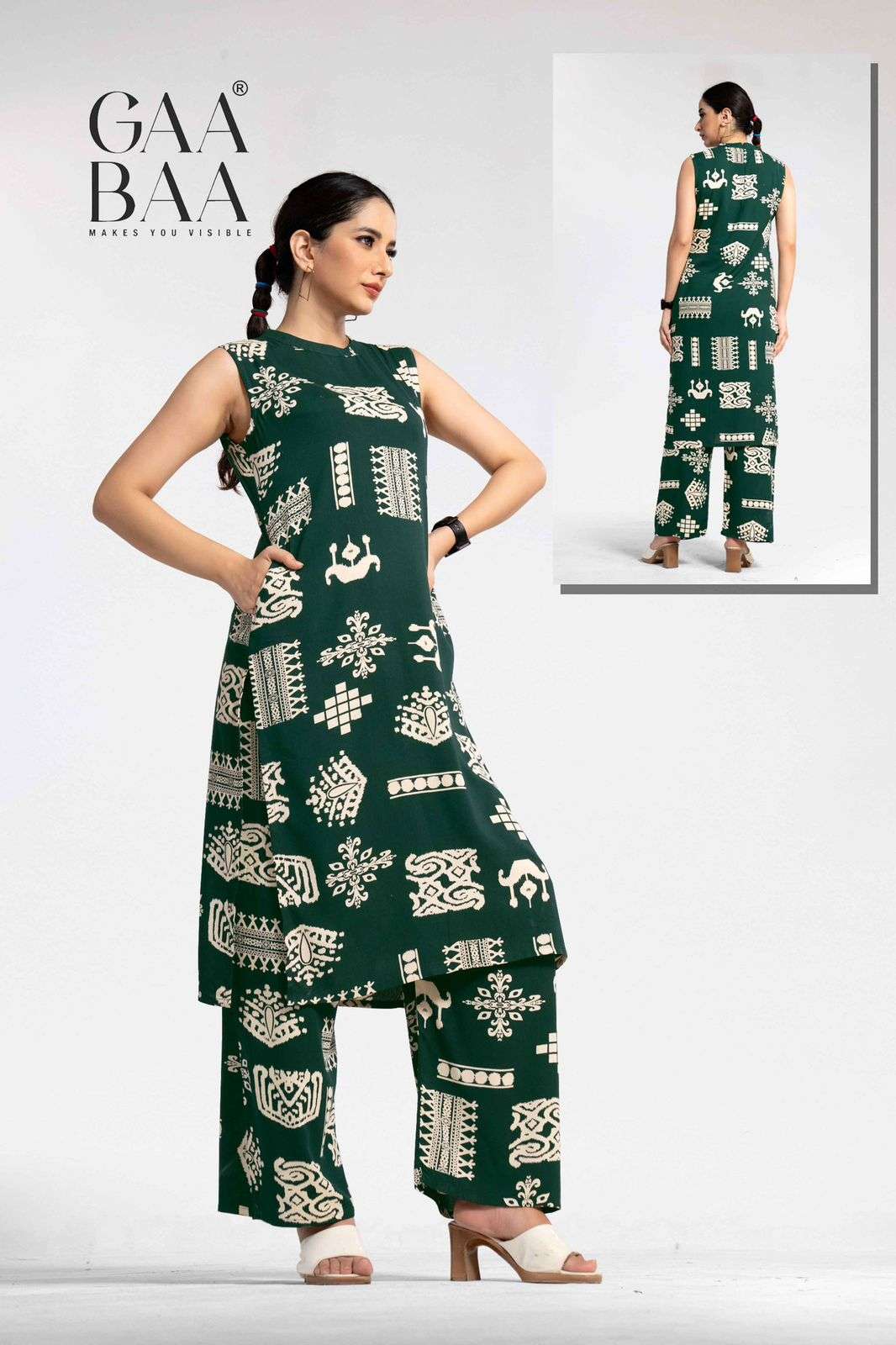 D.NO :- 931 BY GAABAA IN HEAVY RAYON PROCAINE PRINT CO-ORD SET WITH BACK ZIP