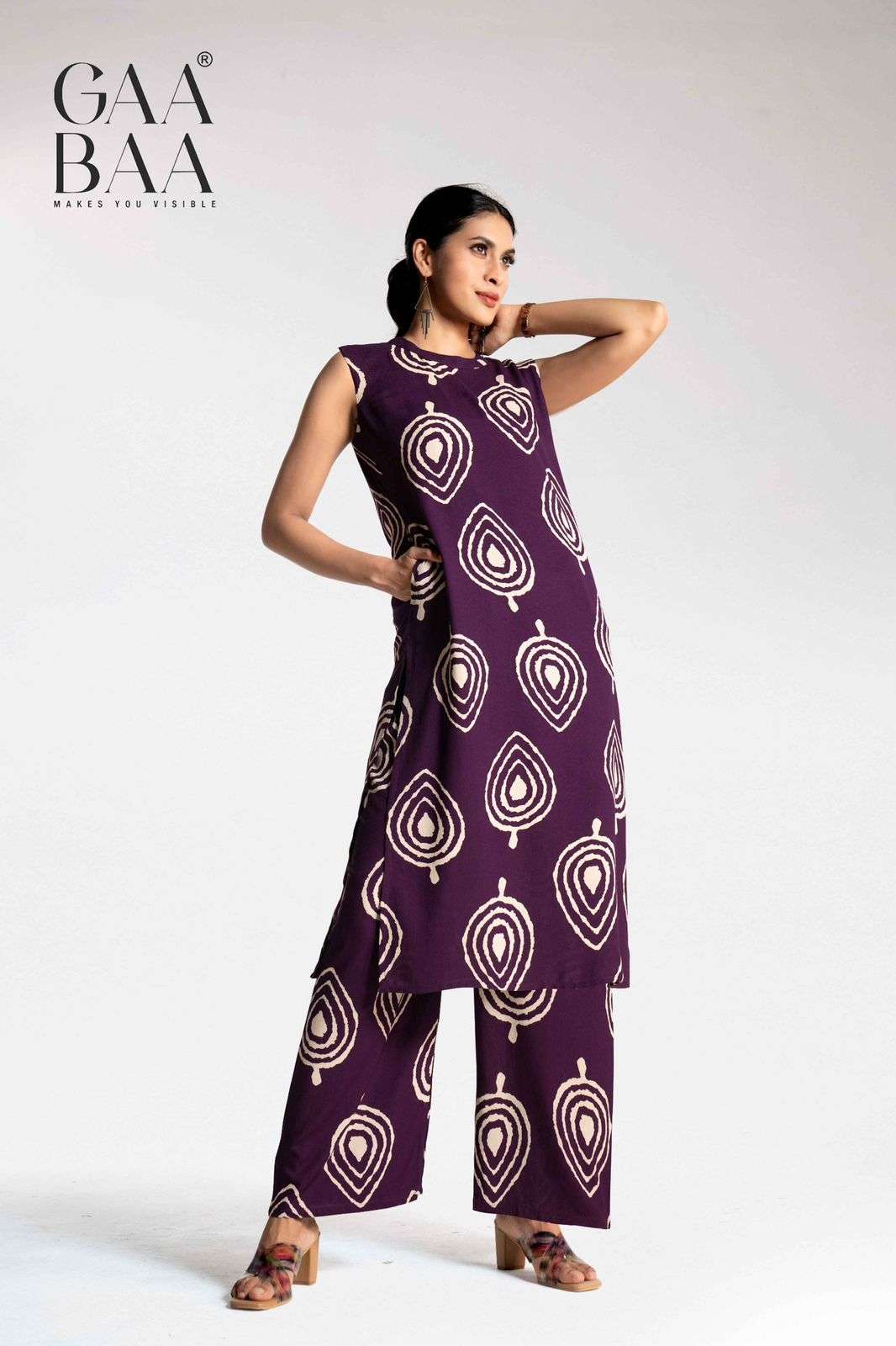 D.NO :- 931 BY GAABAA IN HEAVY RAYON PROCAINE PRINT CO-ORD SET WITH BACK ZIP