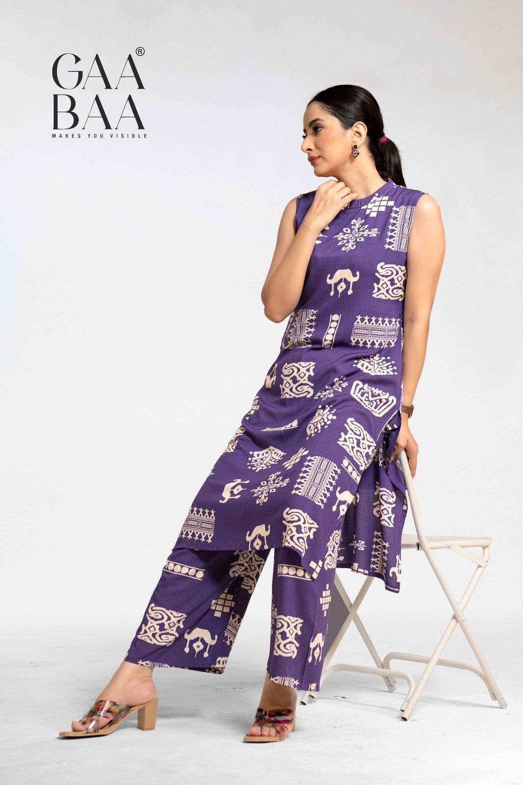 D.NO :- 931 BY GAABAA IN HEAVY RAYON PROCAINE PRINT CO-ORD SET WITH BACK ZIP