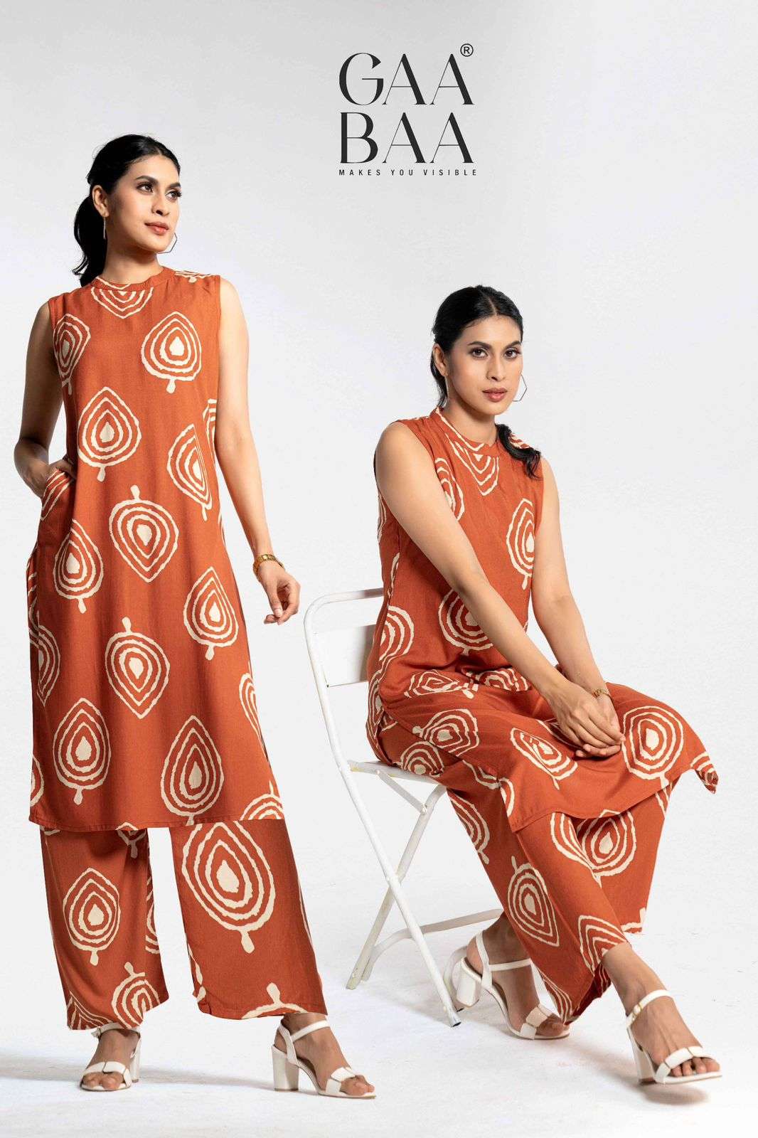 D.NO :- 931 BY GAABAA IN HEAVY RAYON PROCAINE PRINT CO-ORD SET WITH BACK ZIP