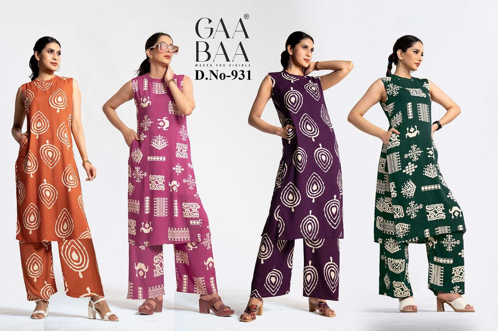 D.NO :- 931 BY GAABAA IN HEAVY RAYON PROCAINE PRINT CO-ORD SET WITH BACK ZIP