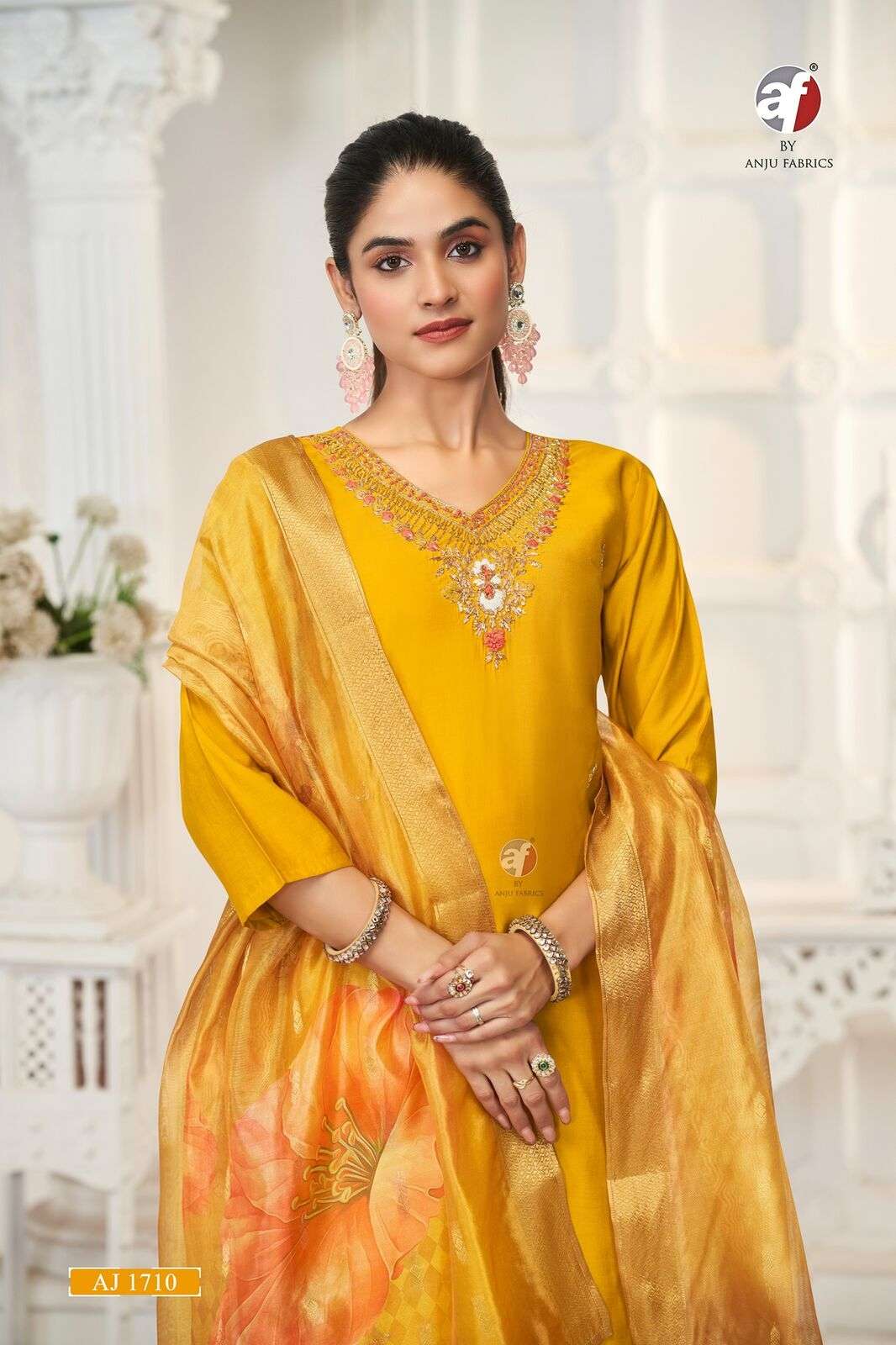 D.NO:- AJ 1710 BY ANJU FABRICS IN MODAL SILK WITH DIGITAL PRINT WITH JACQUARD DUPATTA