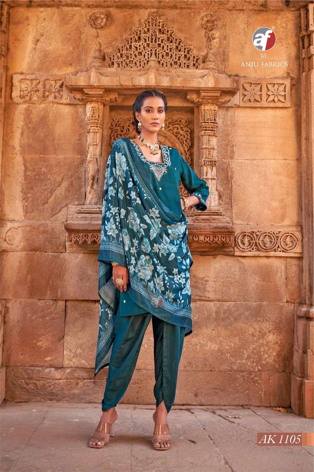 D.NO:- AK 1105 BY ANJU FABRICS IN PURE NATURAL CREPE SHORT KURTI WITH TULIP PANT & DUPATTA