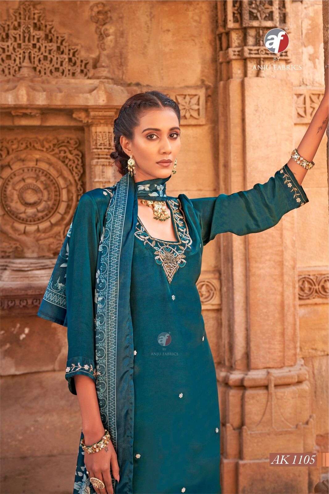 D.NO:- AK 1105 BY ANJU FABRICS IN PURE NATURAL CREPE SHORT KURTI WITH TULIP PANT & DUPATTA