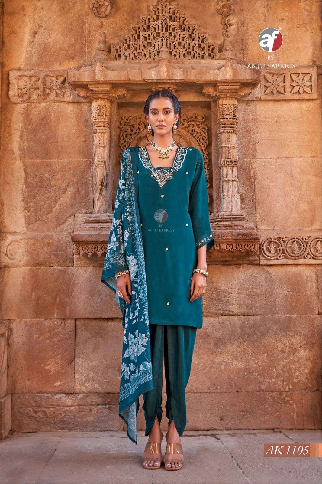 D.NO:- AK 1105 BY ANJU FABRICS IN PURE NATURAL CREPE SHORT KURTI WITH TULIP PANT & DUPATTA