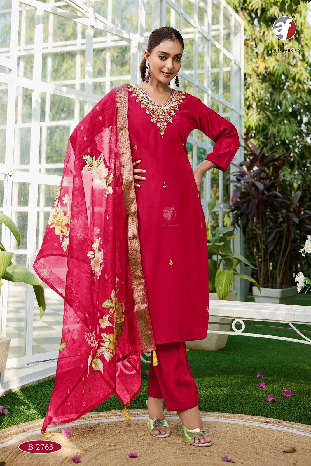 D.NO:- B 2763 BY ANJU FABRICS IN MODAL SILK KURTI PANT WITH  DUPATTA WITH PURE HEAVY HANDWORK 