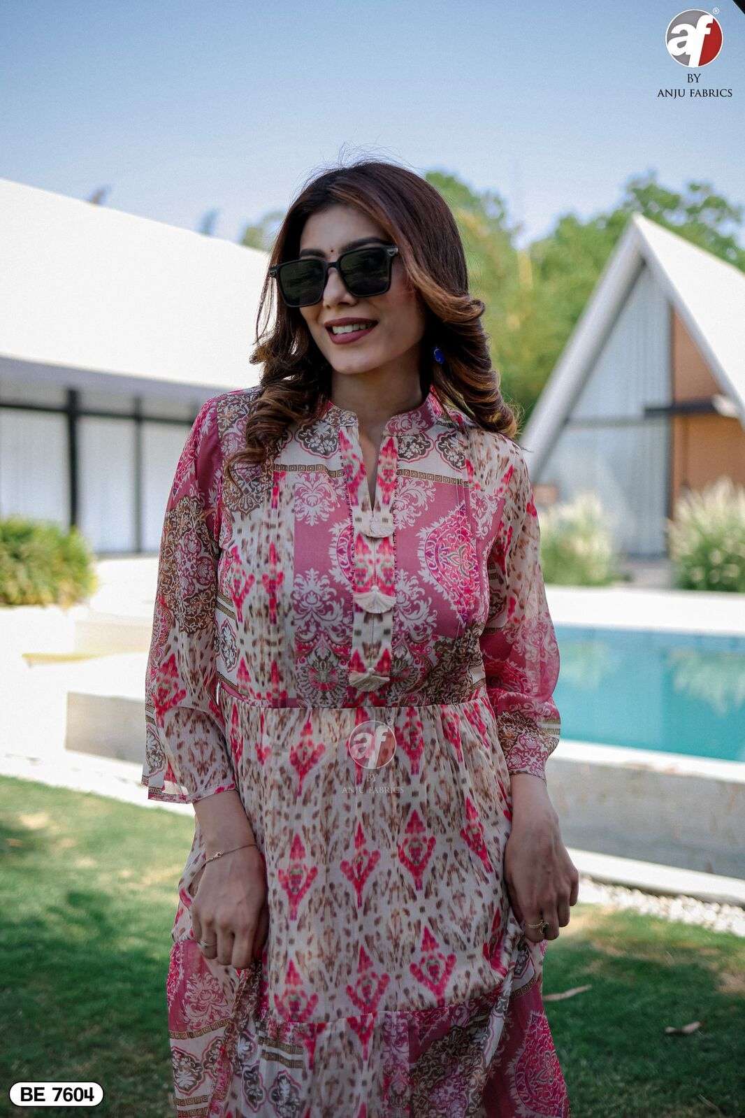 D.NO:- BE 7604 BY ANJU FABRICS IN PRINTED CHIFFON WITH PURE COTTON INNER ONE PIECE GOWN