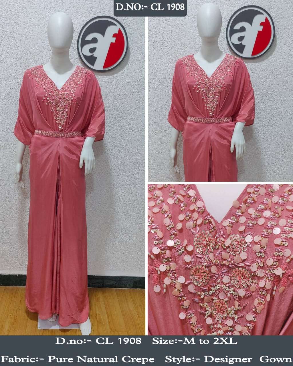 D.NO:- CL 1908 BY ANJU FABRICS IN PURE NATURAL CREPE WITH HEAVY HANDWORK BELT 