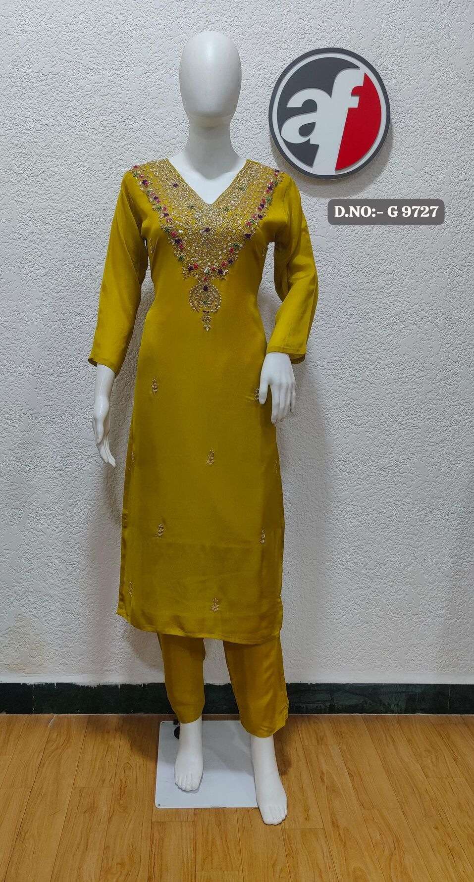 D.NO:- G 9727 BY ANJU FABRICS IN CHINON CHIFFON WITH PURE HEAVY HANDWORK KURTI PANT WITH DUPATTA