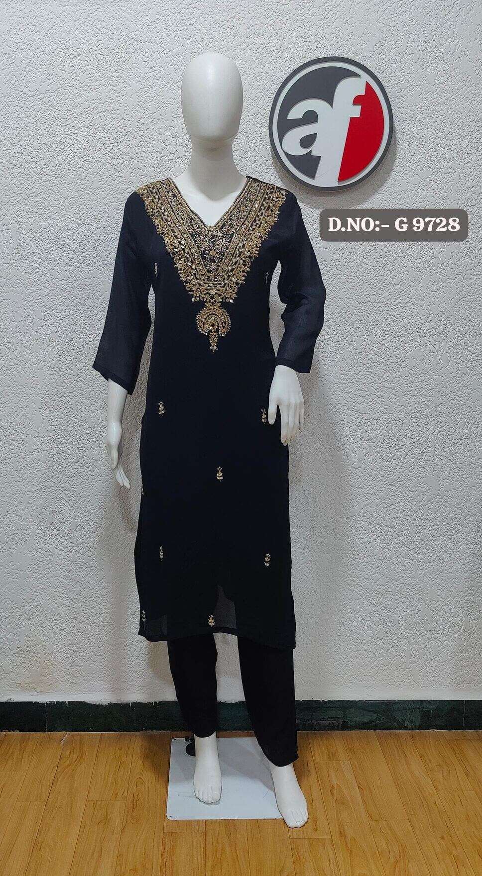 D.NO:- G 9728 BY ANJU FABRICS IN CHINON CHIFFON WITH PURE HEAVY HANDWORK KURTI PANT WITH DUPATTA