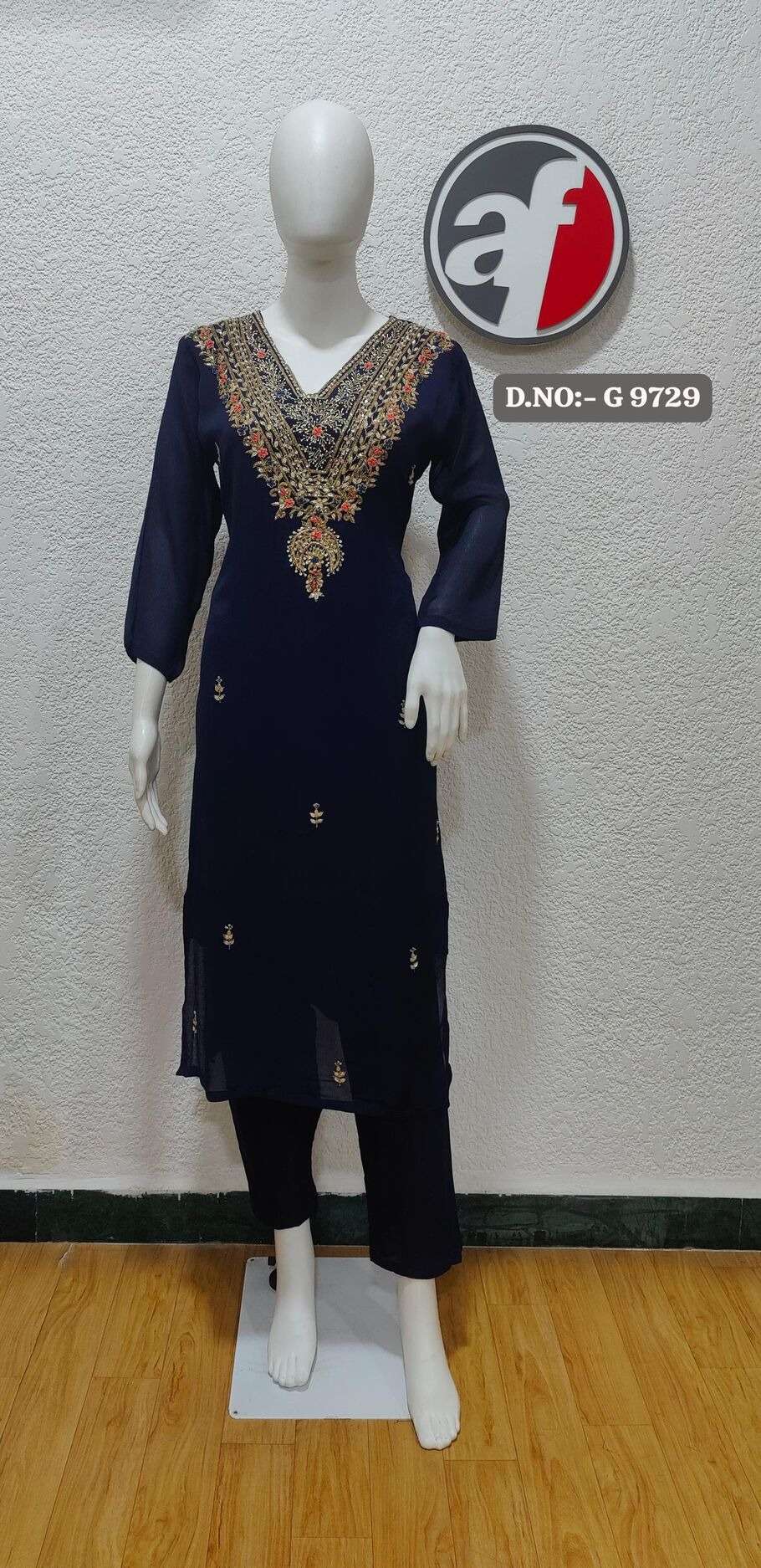 D.NO:- G 9729 BY ANJU FABRICS IN CHINON CHIFFON WITH PURE HEAVY HANDWORK KURTI PANT WITH DUPATTA