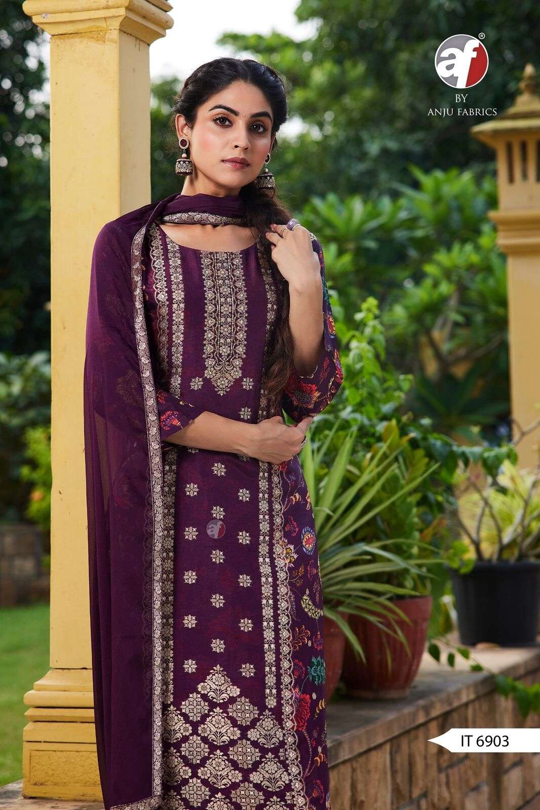 D.NO:- IT 6903 BY ANJU FABRICS IN PURE DOLA SILK JACQUARD WITH POSITION PRINT & PURE HANDWORK 