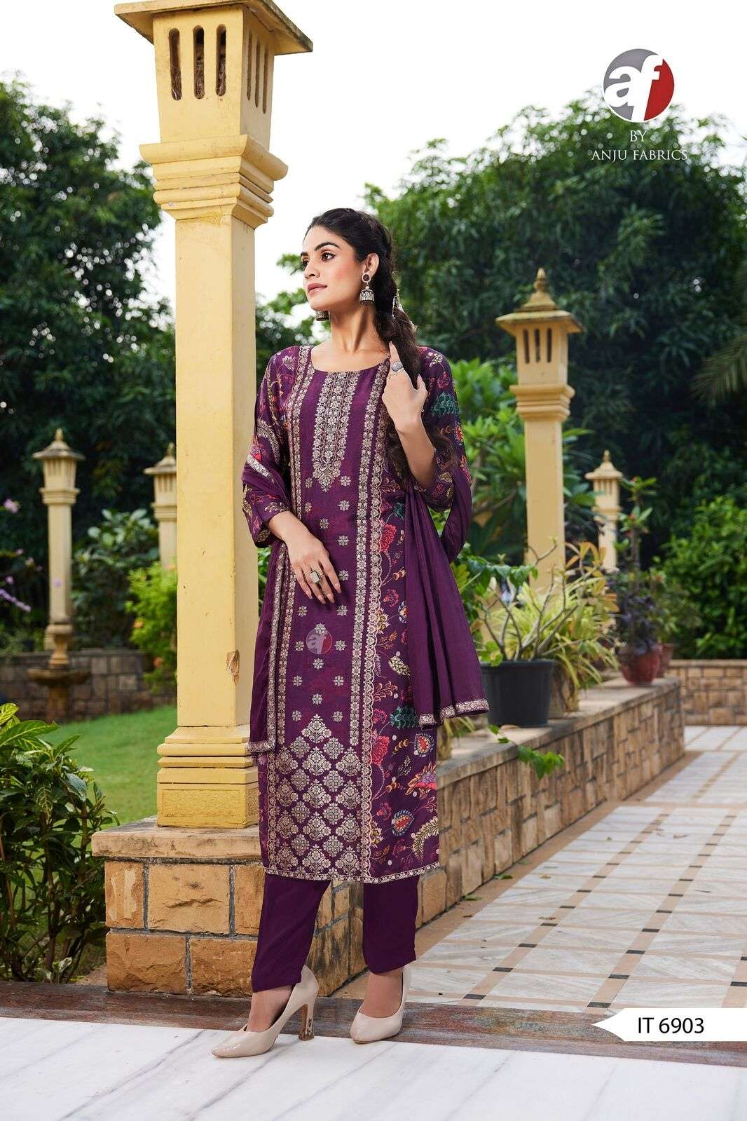 D.NO:- IT 6903 BY ANJU FABRICS IN PURE DOLA SILK JACQUARD WITH POSITION PRINT & PURE HANDWORK 
