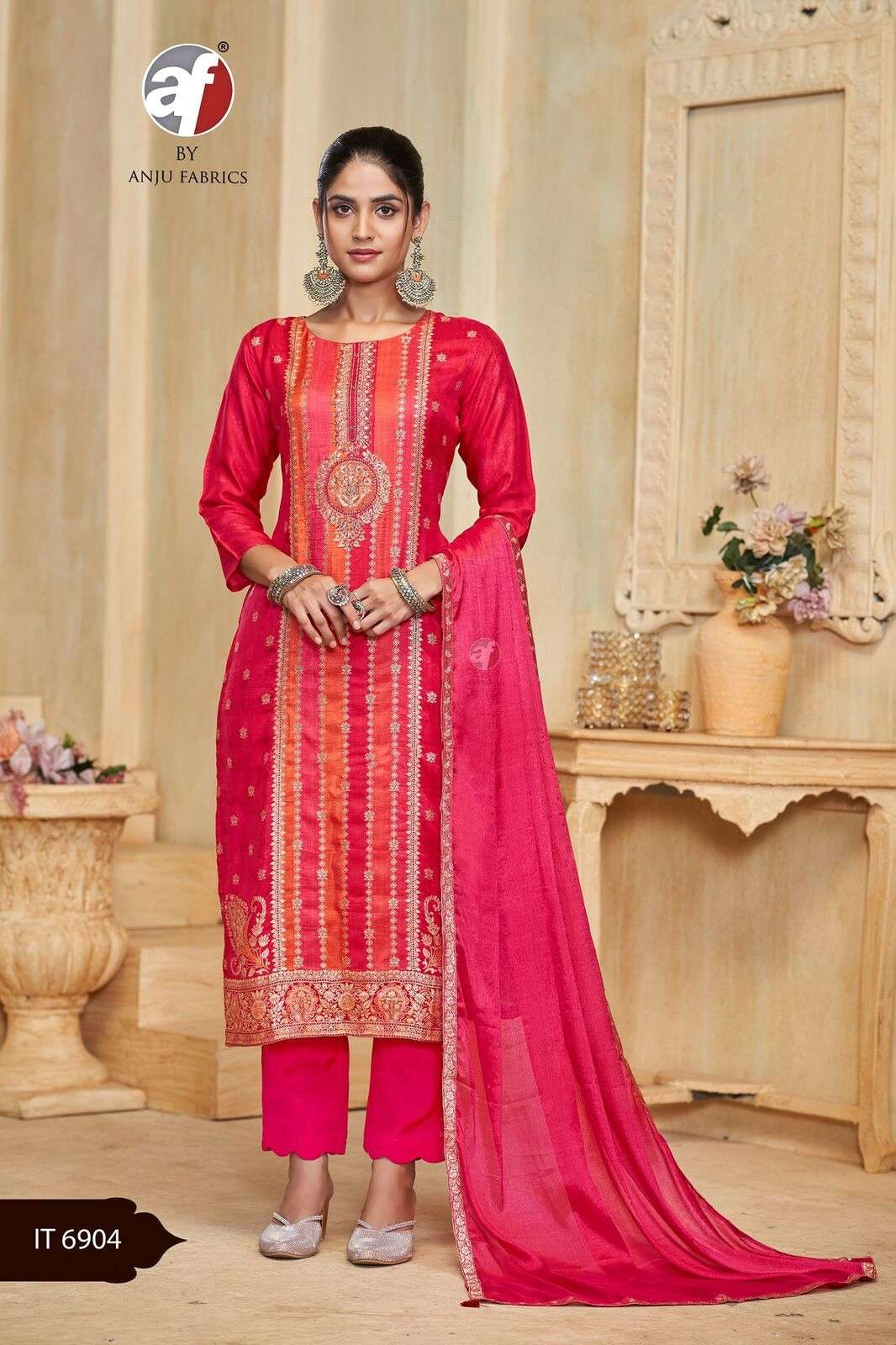 D.NO:- IT 6904 BY ANJU FABRICS IN PURE DOLA SILK JACQUARD WITH POSITION PRINT & PURE HANDWORK 
