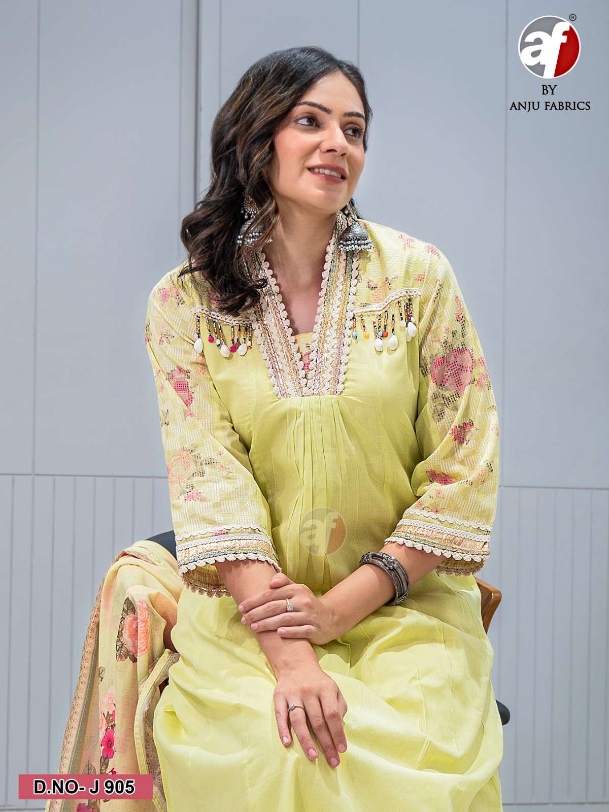 D.NO:- J 905 BY ANJU FABRICS IN PURE COTTON JACQUARD ANARKALI KURTI PANT WITH DUPATTA 