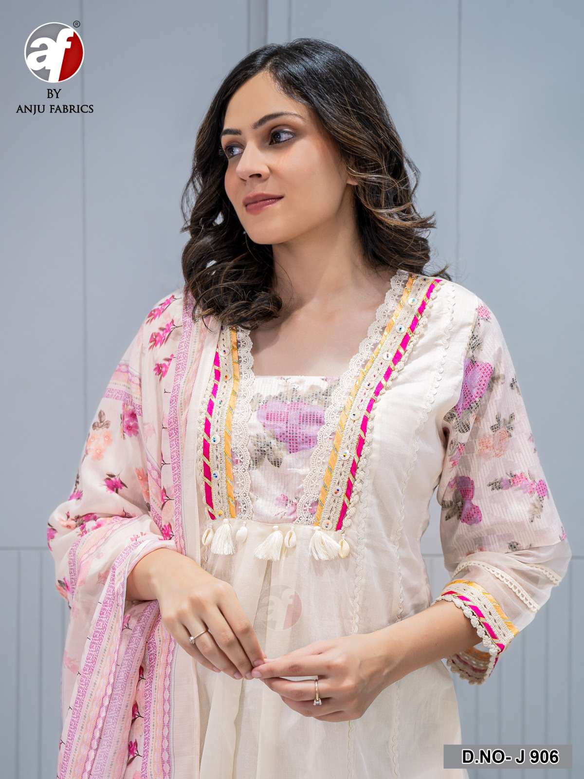 D.NO:- J 906 BY ANJU FABRICS IN PURE COTTON JACQUARD ANARKALI KURTI PANT WITH DUPATTA 