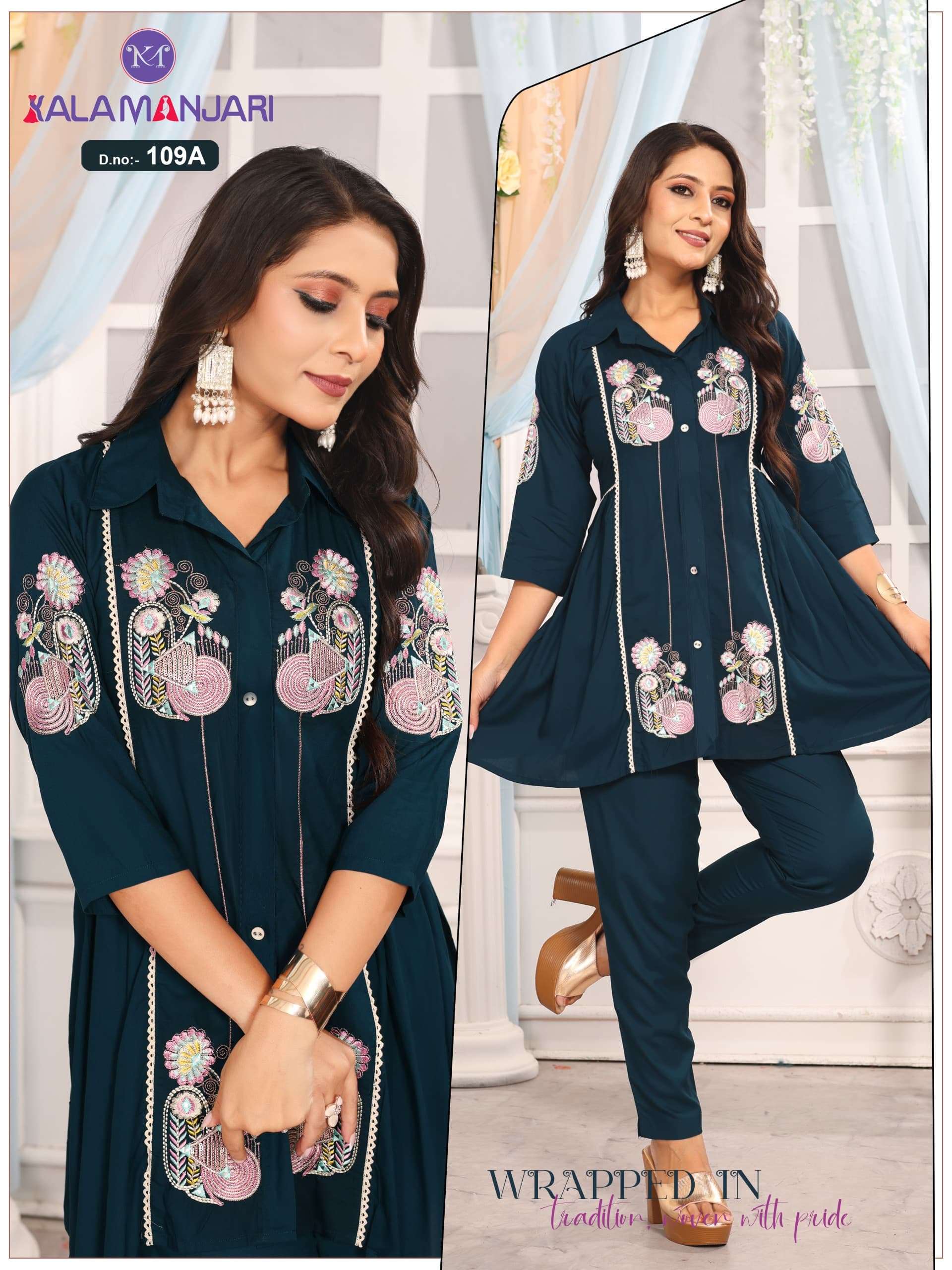 D.NO.KM-109 & 110 BY KALAMANJARI IN PREMIUM VISCOSE CO-ORD SET WITH SEQUENCE THREAD WORK 