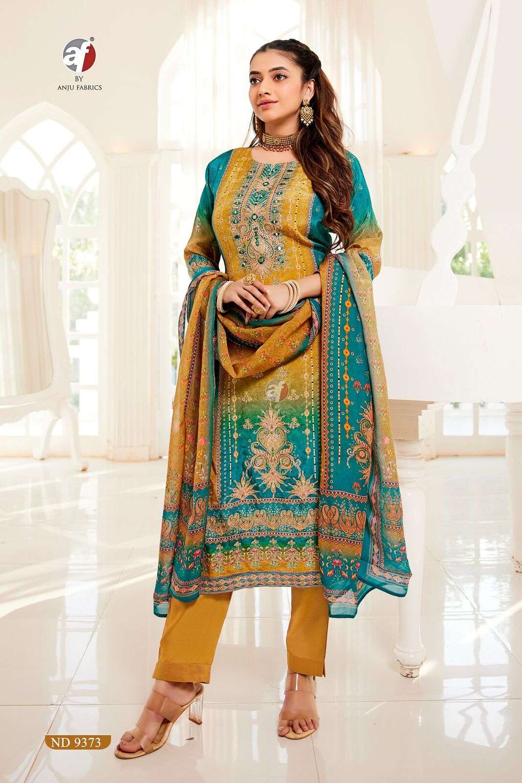 D.NO:- ND 9373 BY ANJU FABRICS IN PURE NATURAL CREPE WITH PURE HEAVY HANDWORK 