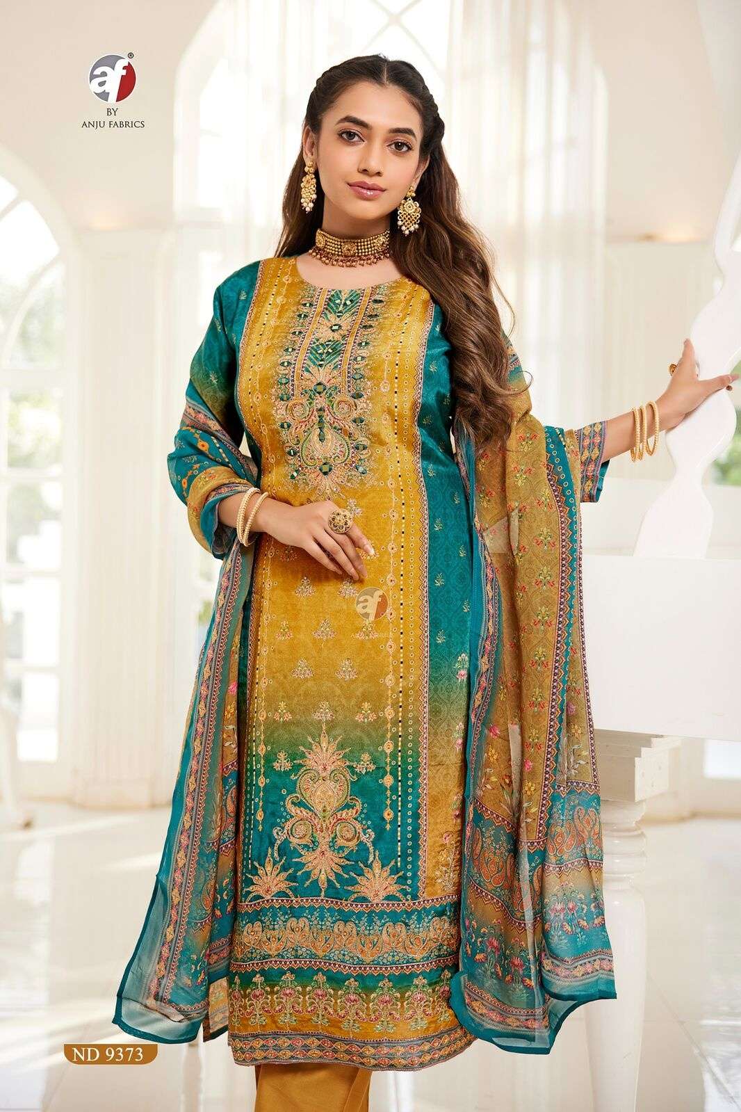 D.NO:- ND 9373 BY ANJU FABRICS IN PURE NATURAL CREPE WITH PURE HEAVY HANDWORK 