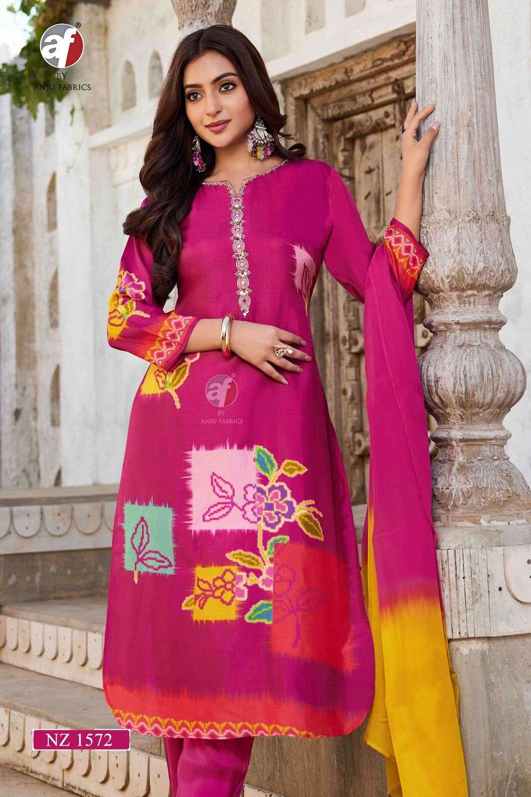 D.NO:- NZ 1572 BY ANJU FABRICS IN PURE DOLA SILK KURTI PANT & DUPATTA WITH HANDWORK 