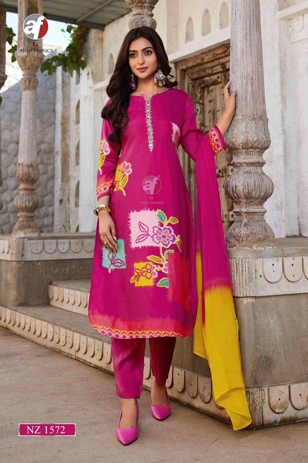 D.NO:- NZ 1572 BY ANJU FABRICS IN PURE DOLA SILK KURTI PANT & DUPATTA WITH HANDWORK 