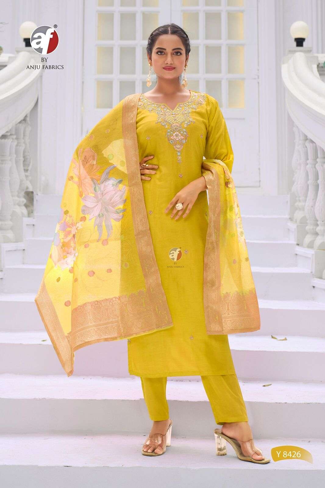 D.NO:-Y 8426 BY ANJU FABRICS IN PURE HEAVY HANDWORK DOLA SILK KURTI PANT WITH DUPATTA 