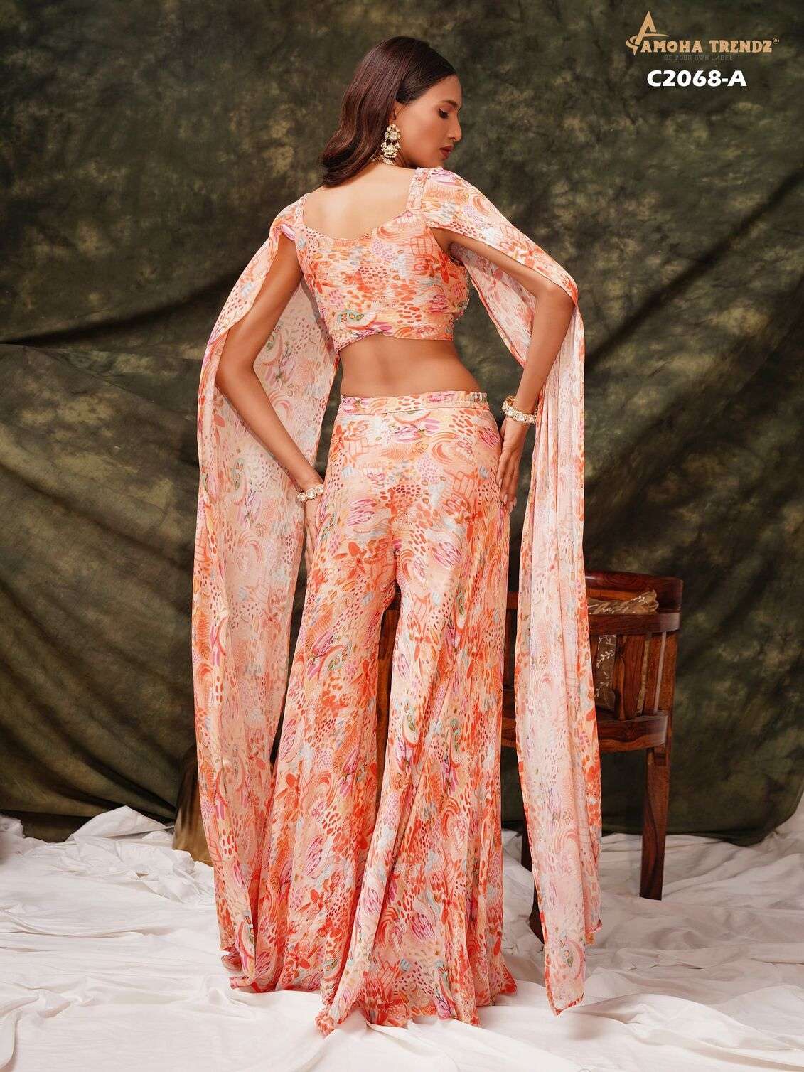 DESIGN NO C2068 BY AMOHA IN PURE CHINON FABRIC WITH MOTI WORK 