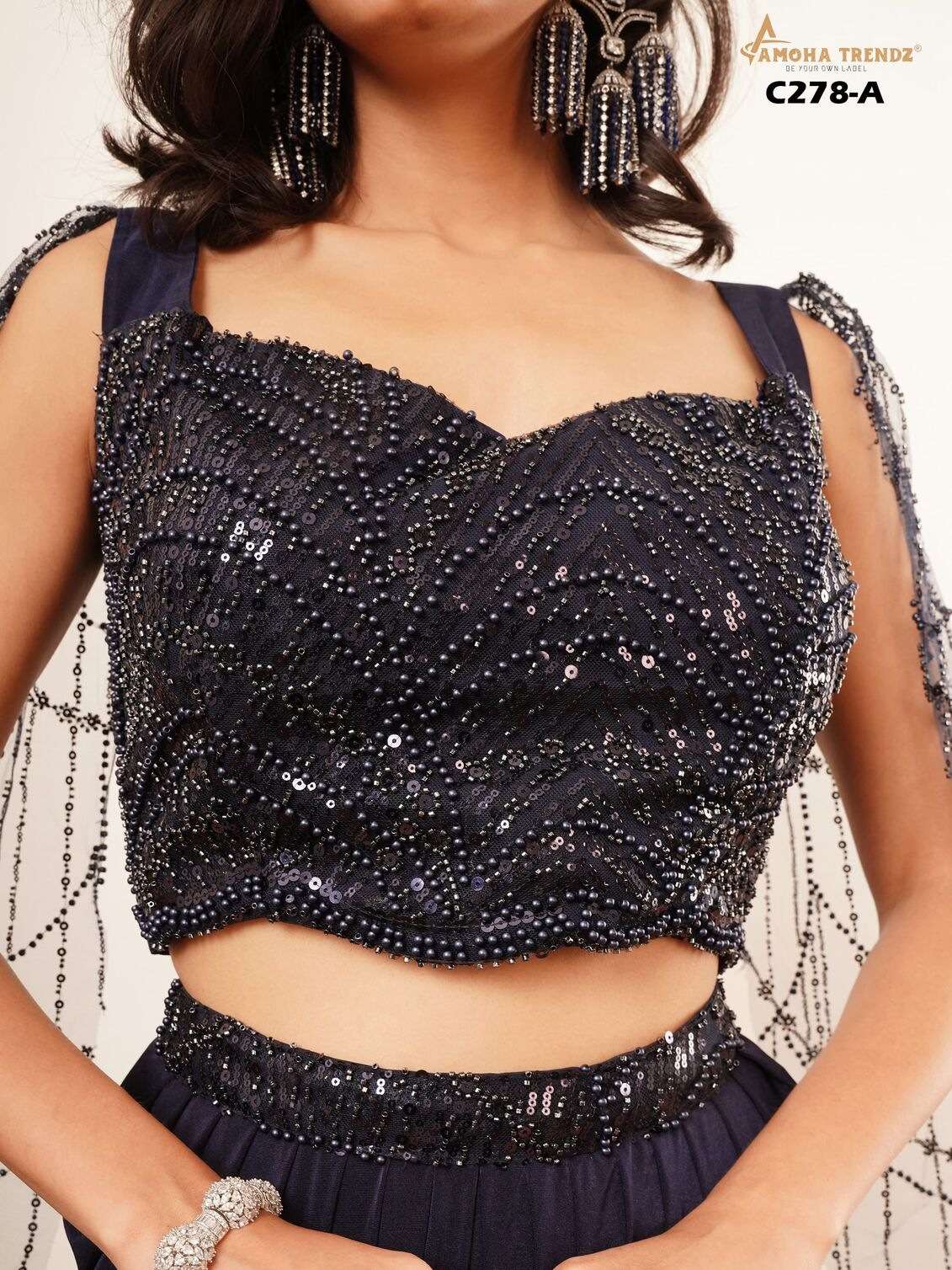 DESIGN NO C278 BY AMOHA IN IMPORTED CRYSTAL LYCRA FABRIC WITH HEAVY BLUSE