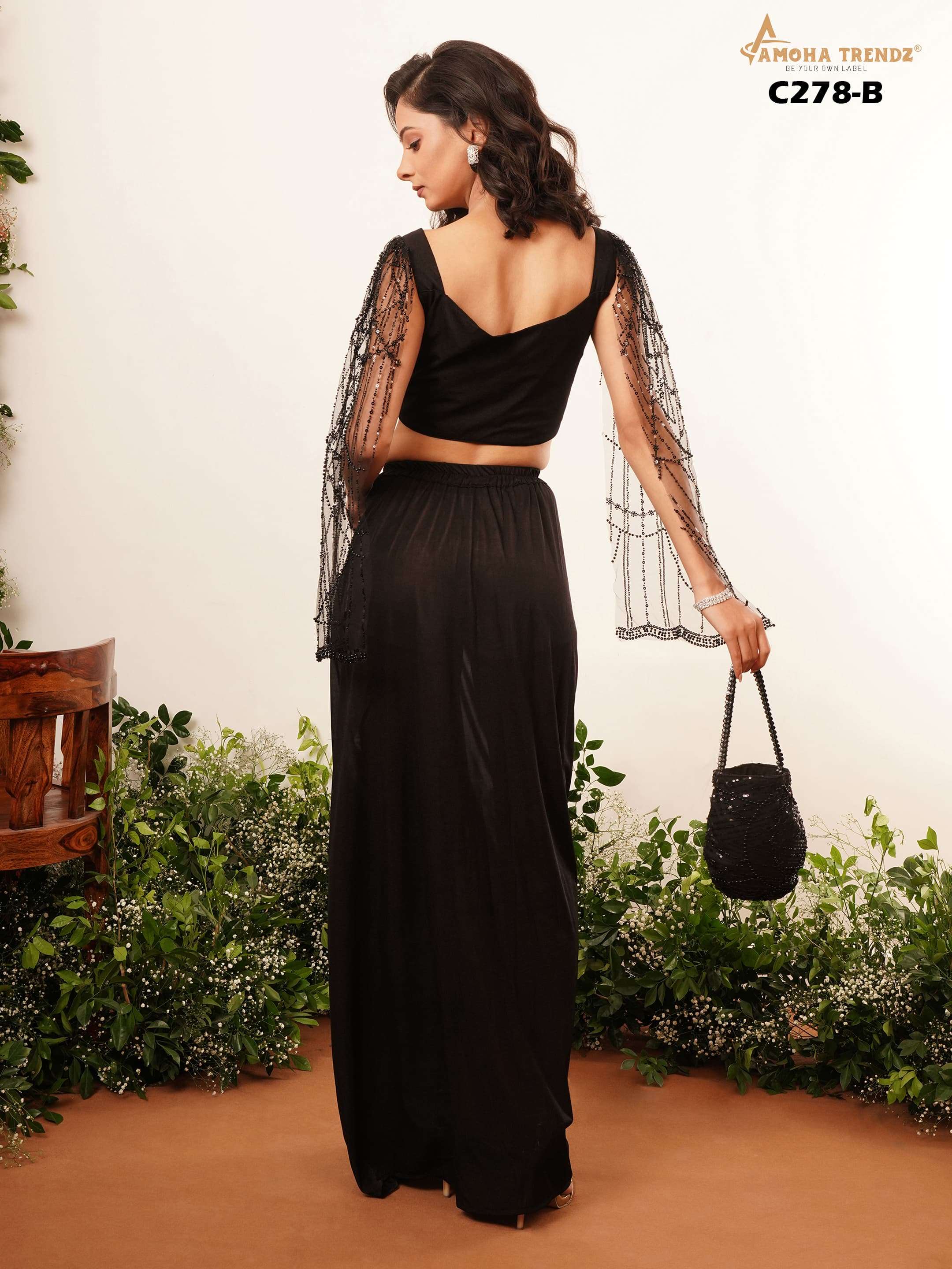 DESIGN NO C278 BY AMOHA IN IMPORTED CRYSTAL LYCRA FABRIC WITH HEAVY BLUSE