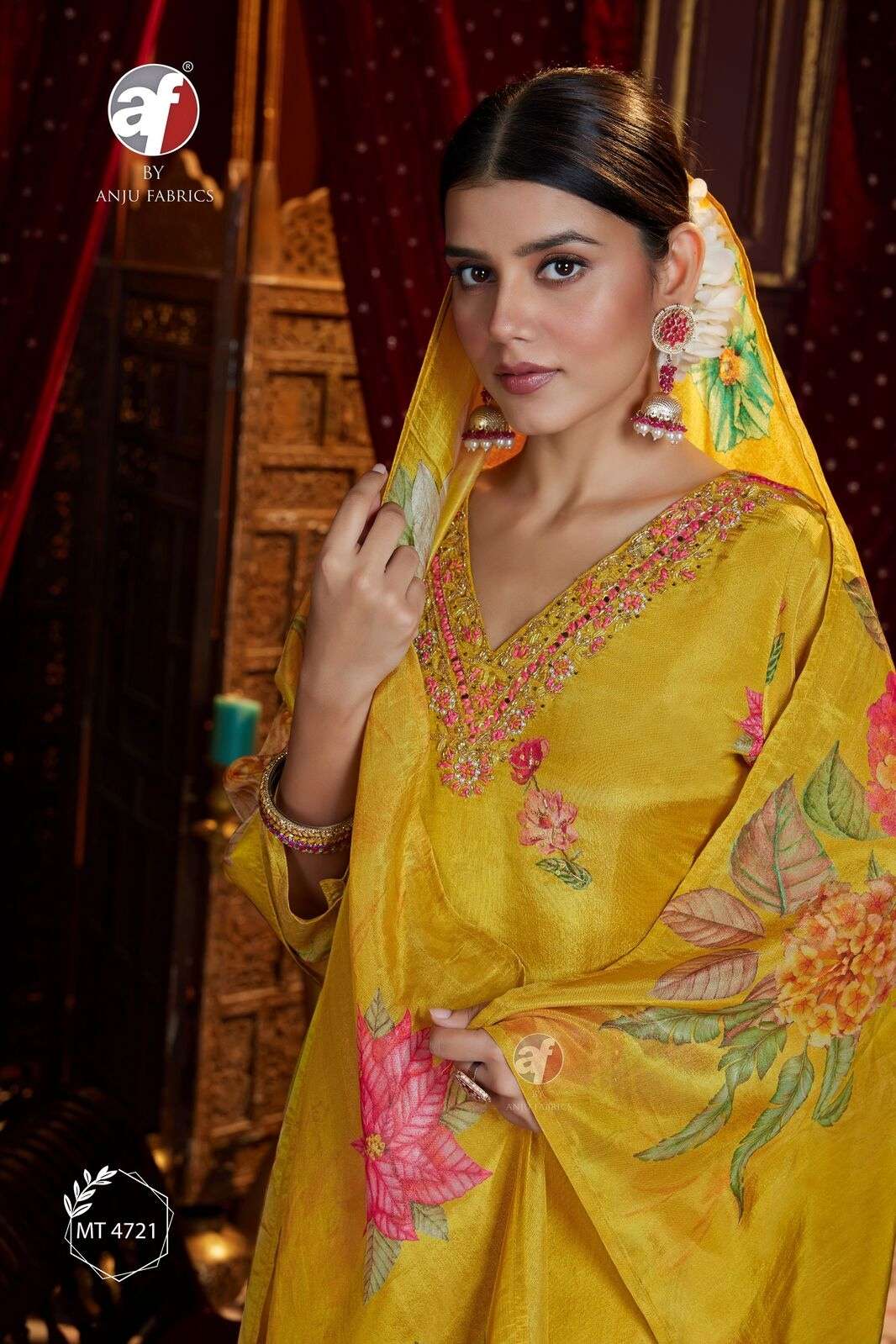 DESIGN NO-MT 4721 BY ANJU FABRICS PURE TISSUE KURTI PANT WITH HEAVY HANDWORK DUPATTA