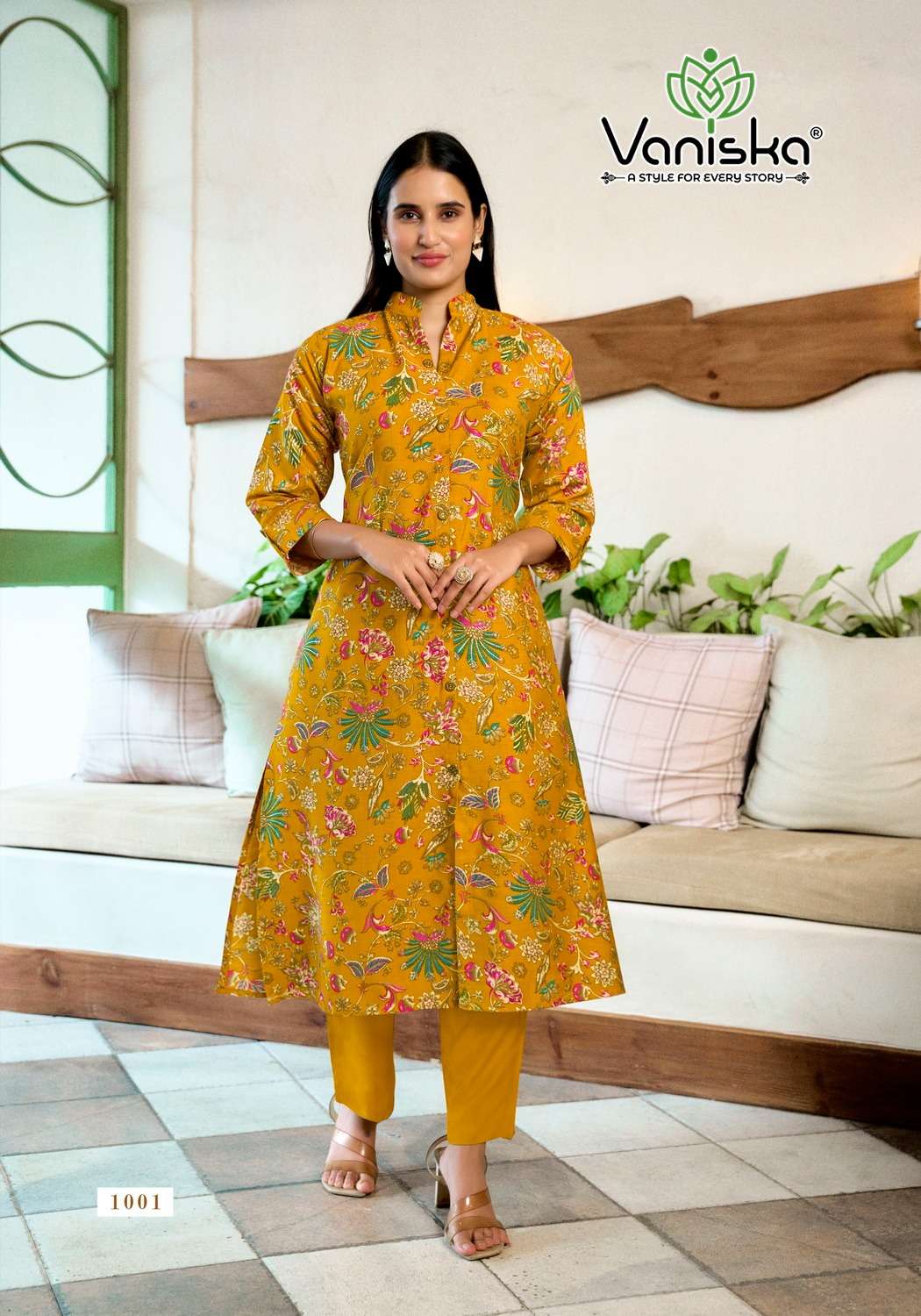 FLOWER VELLY VOL-1 BY VANISKA IN VATICAN PRINT ALINE CUT KURTI & FANCY BUTTON WITH POCKET 