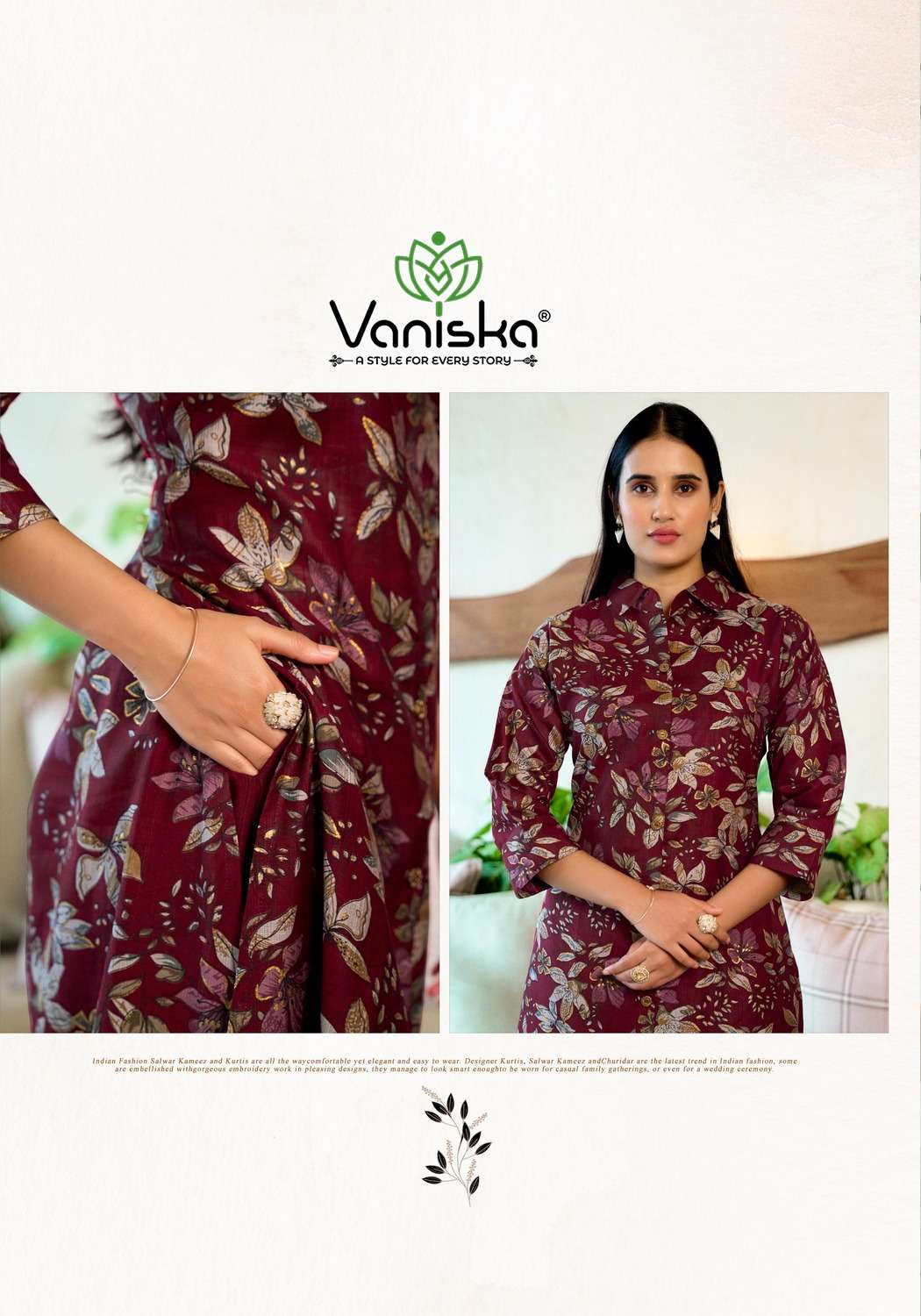 FLOWER VELLY VOL-1 BY VANISKA IN VATICAN PRINT ALINE CUT KURTI & FANCY BUTTON WITH POCKET 