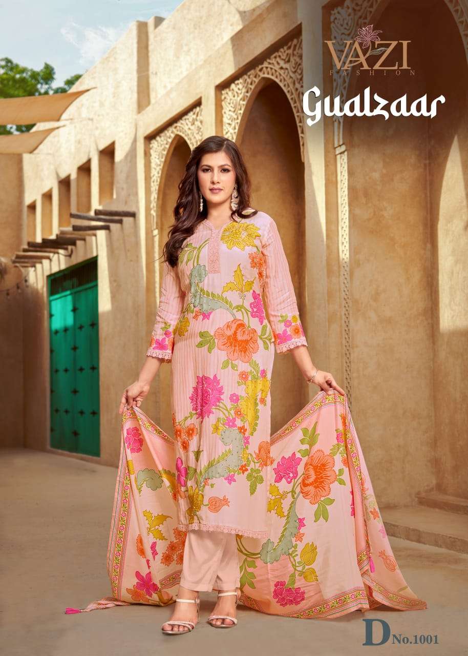 GUALZAAR BY VAZI FASHION IN PURE VISCOUS MUSLIN PRINT WITH DESGINER FANCY THERD 