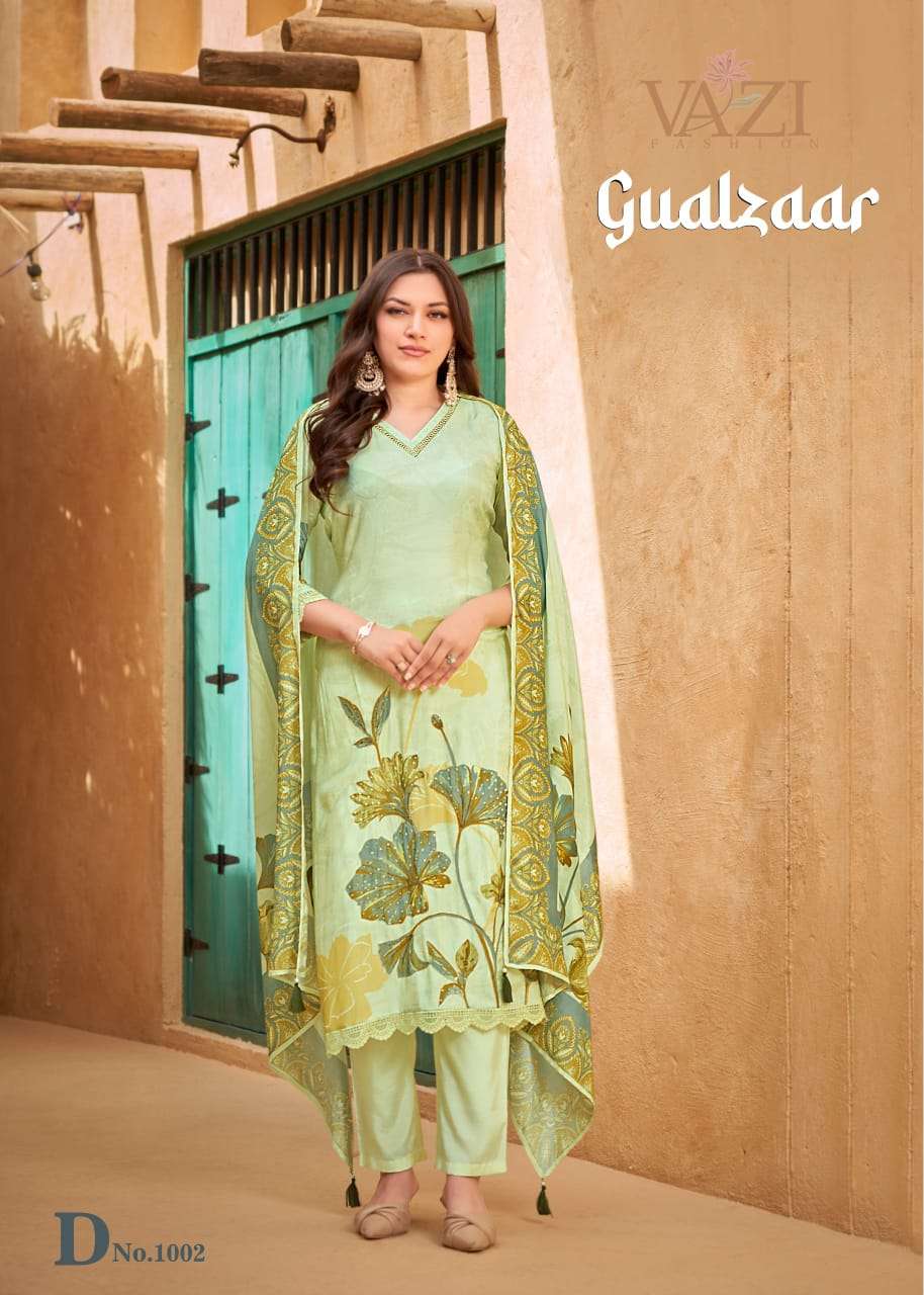 GUALZAAR BY VAZI FASHION IN PURE VISCOUS MUSLIN PRINT WITH DESGINER FANCY THERD 