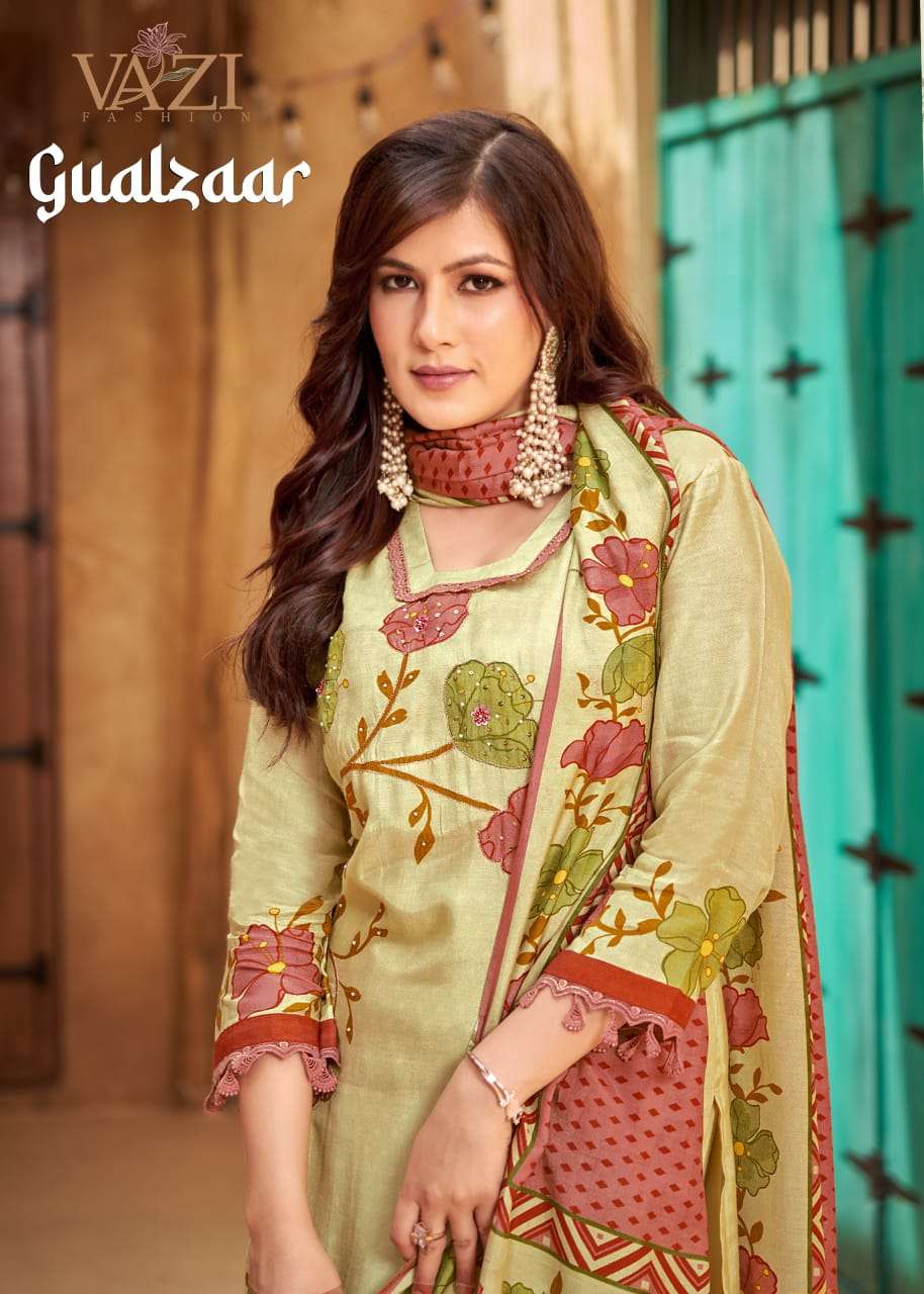 GUALZAAR BY VAZI FASHION IN PURE VISCOUS MUSLIN PRINT WITH DESGINER FANCY THERD 