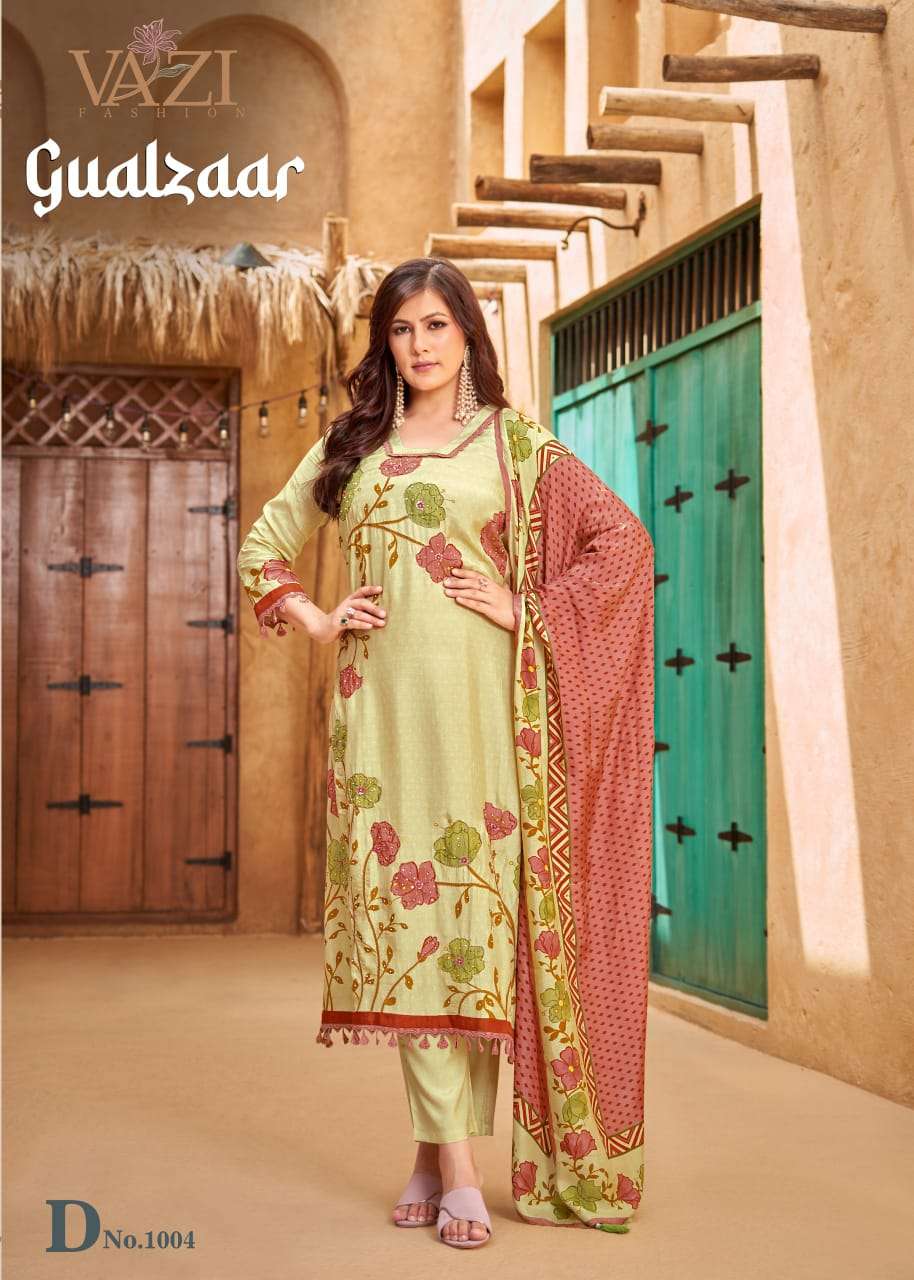GUALZAAR BY VAZI FASHION IN PURE VISCOUS MUSLIN PRINT WITH DESGINER FANCY THERD 