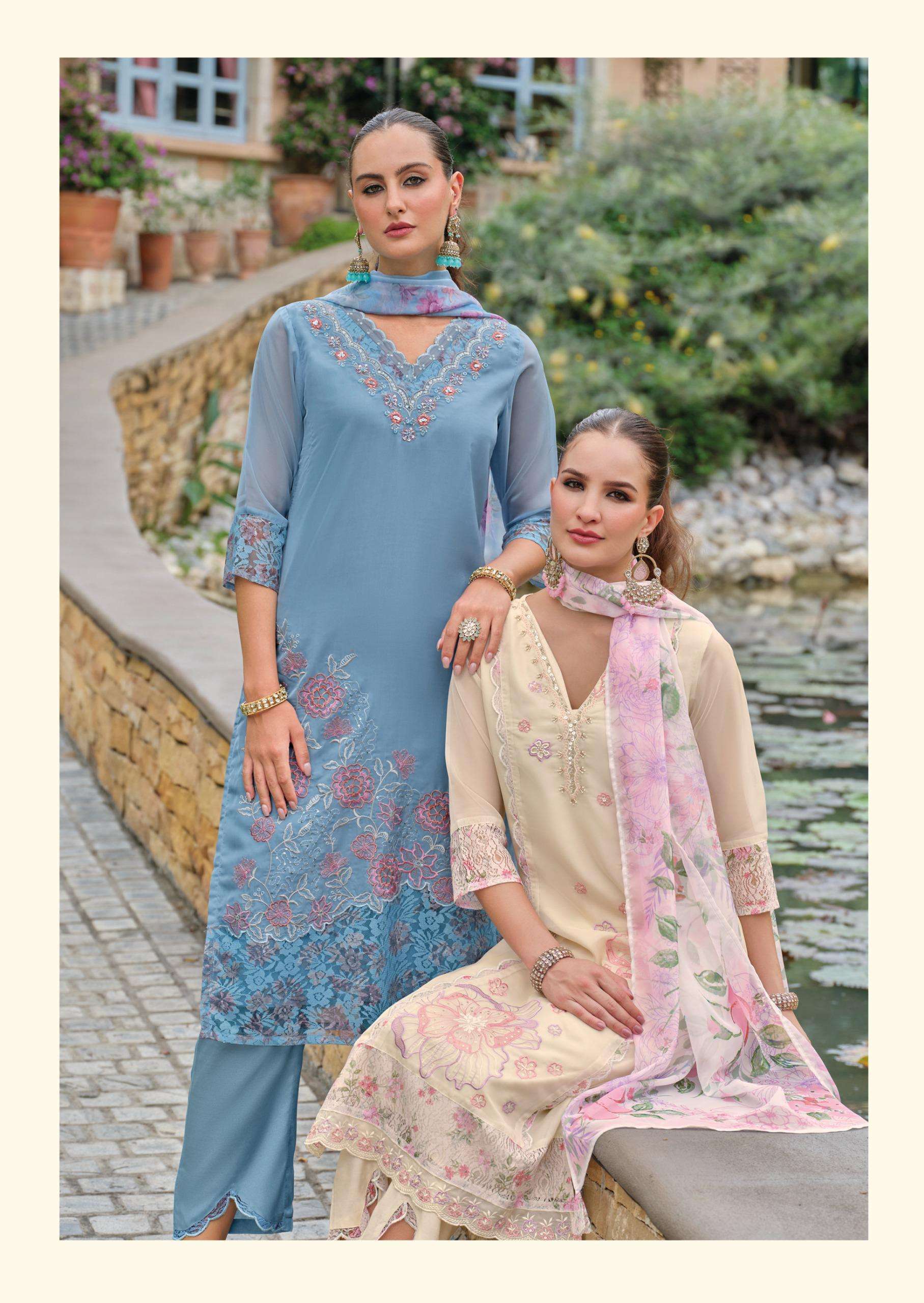INAYA-3 BY LADY LEELA IN ORGANZA FABRIC KURTI PANT WITH DIGITAL PRINT DUPATTA AND EMBROIDERY
