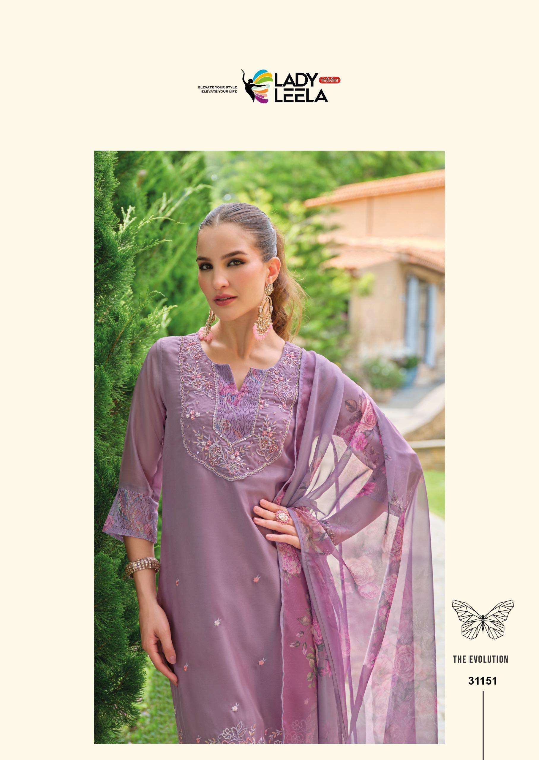 INAYA-3 BY LADY LEELA IN ORGANZA FABRIC KURTI PANT WITH DIGITAL PRINT DUPATTA AND EMBROIDERY