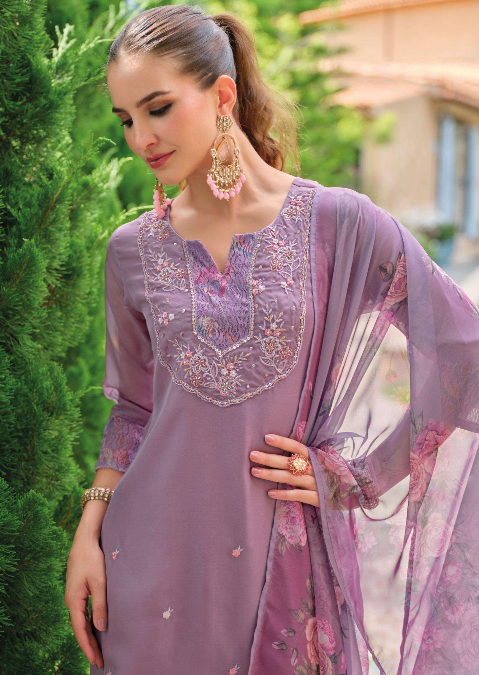 INAYA-3 BY LADY LEELA IN ORGANZA FABRIC KURTI PANT WITH DIGITAL PRINT DUPATTA AND EMBROIDERY