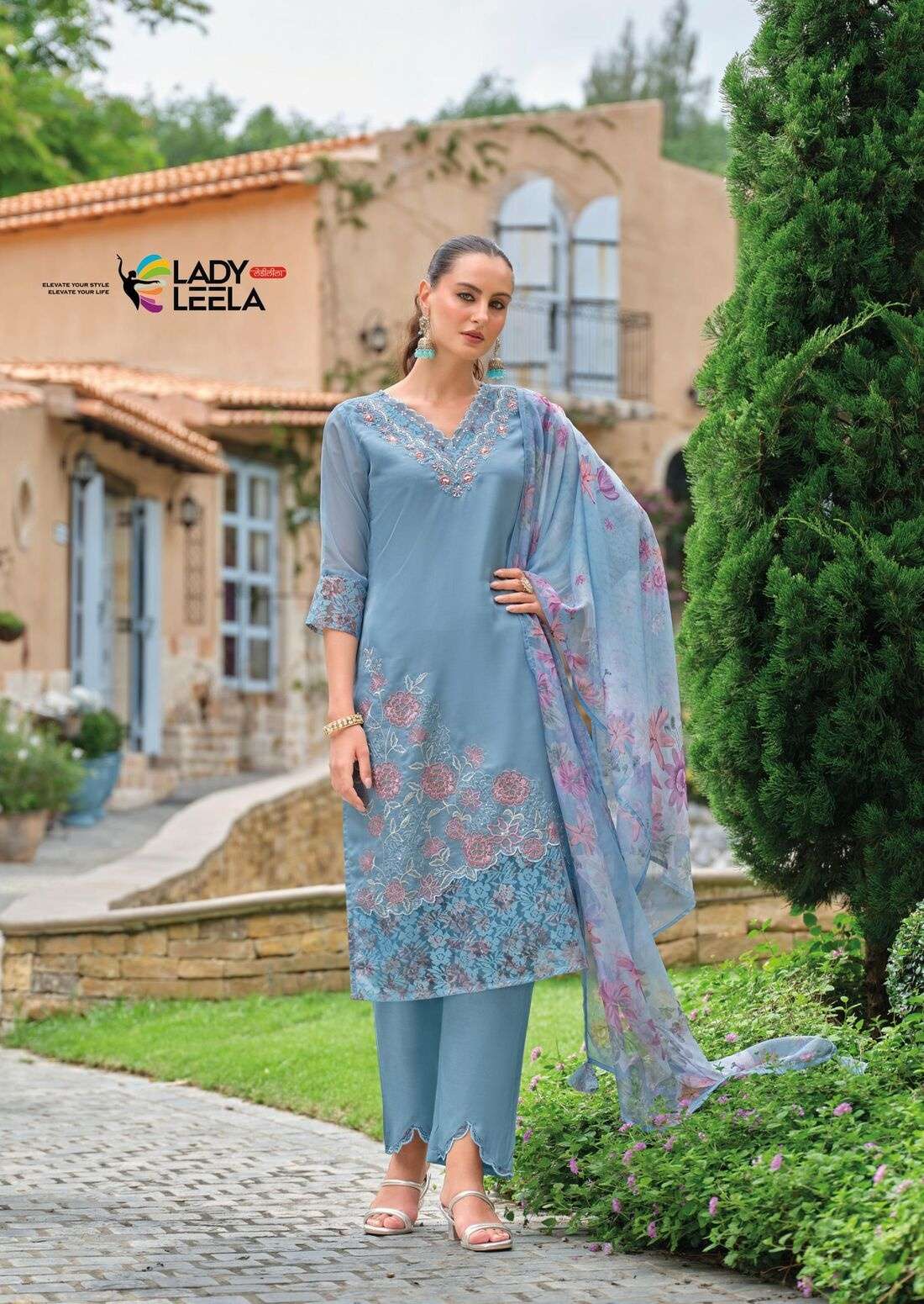 INAYA-3 BY LADY LEELA IN ORGANZA FABRIC KURTI PANT WITH DIGITAL PRINT DUPATTA AND EMBROIDERY