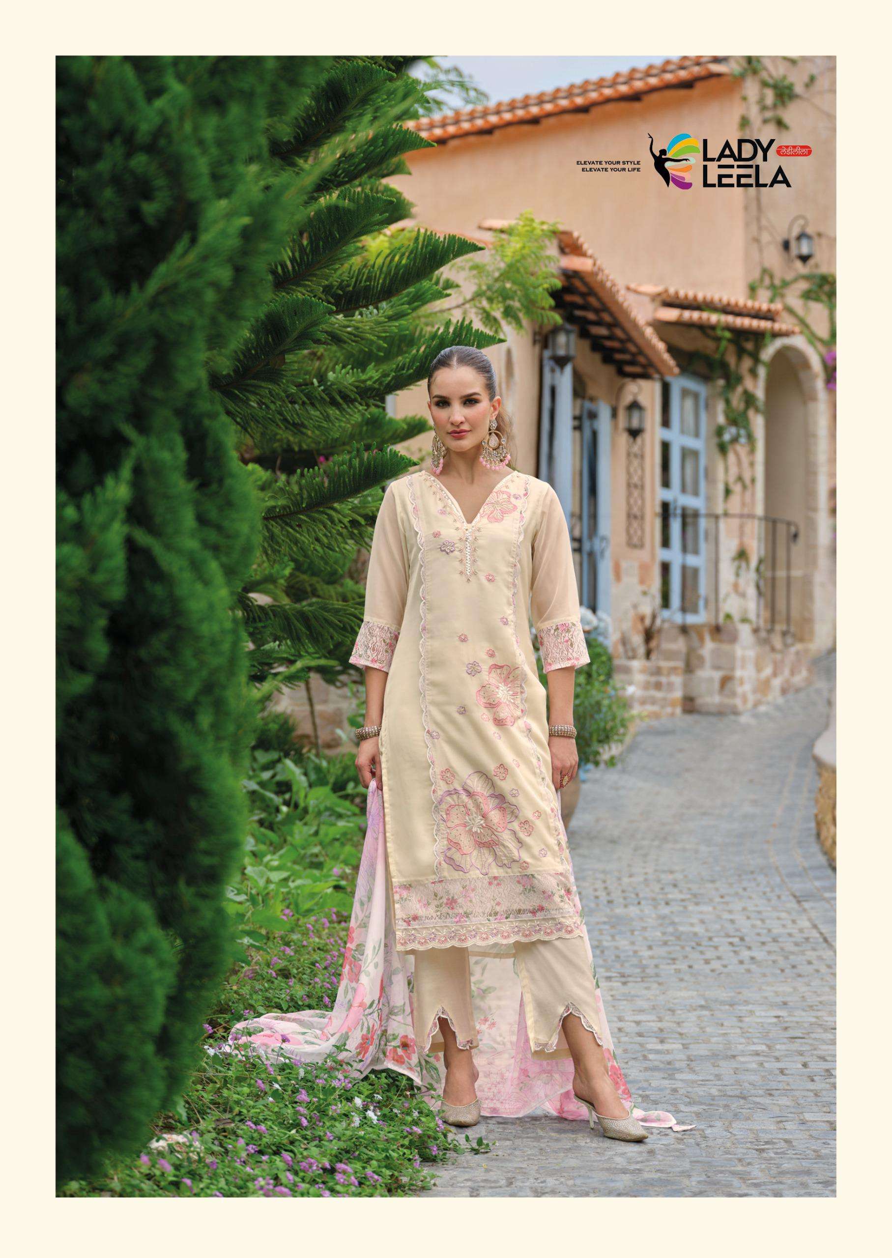 INAYA-3 BY LADY LEELA IN ORGANZA FABRIC KURTI PANT WITH DIGITAL PRINT DUPATTA AND EMBROIDERY