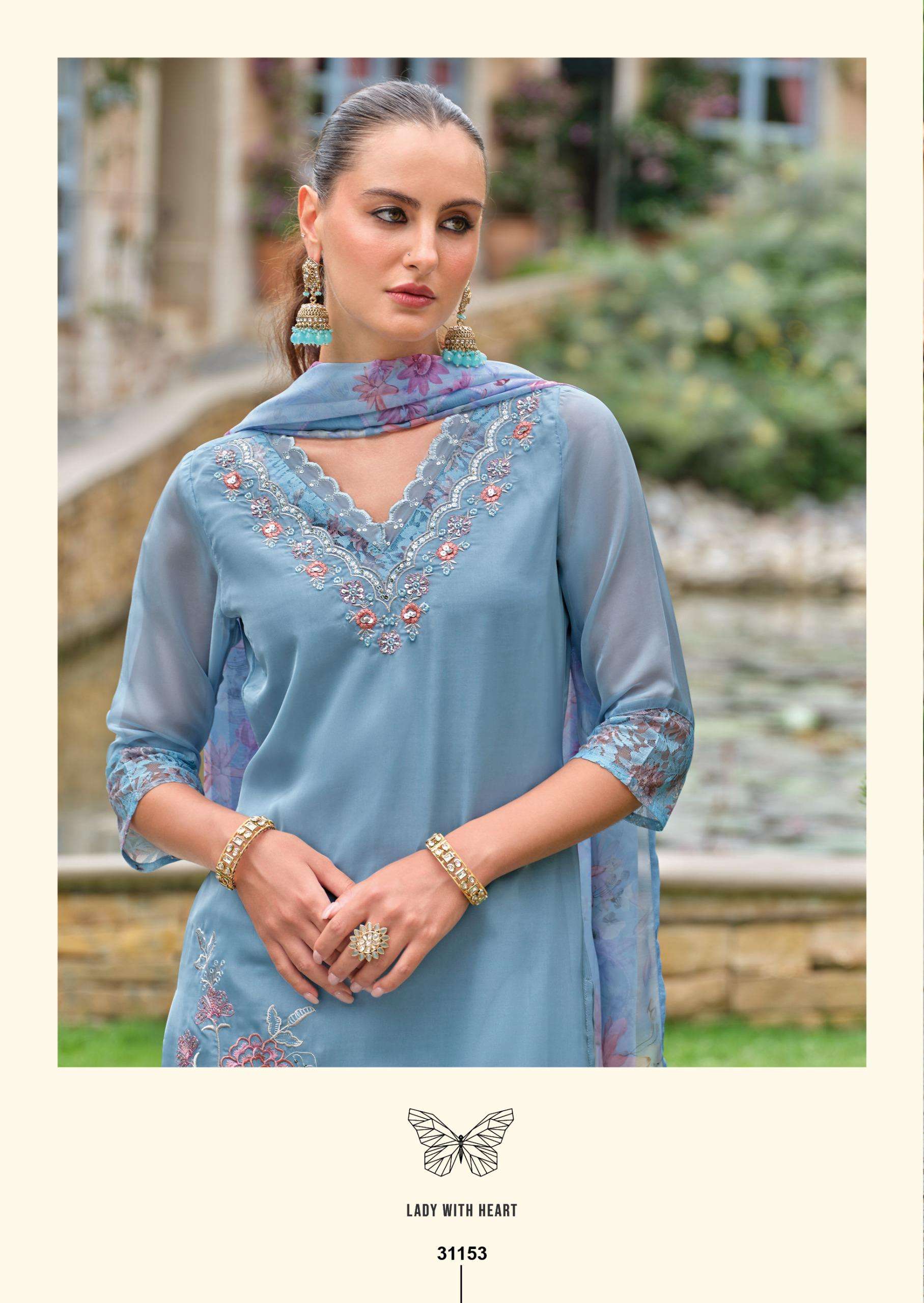 INAYA-3 BY LADY LEELA IN ORGANZA FABRIC KURTI PANT WITH DIGITAL PRINT DUPATTA AND EMBROIDERY