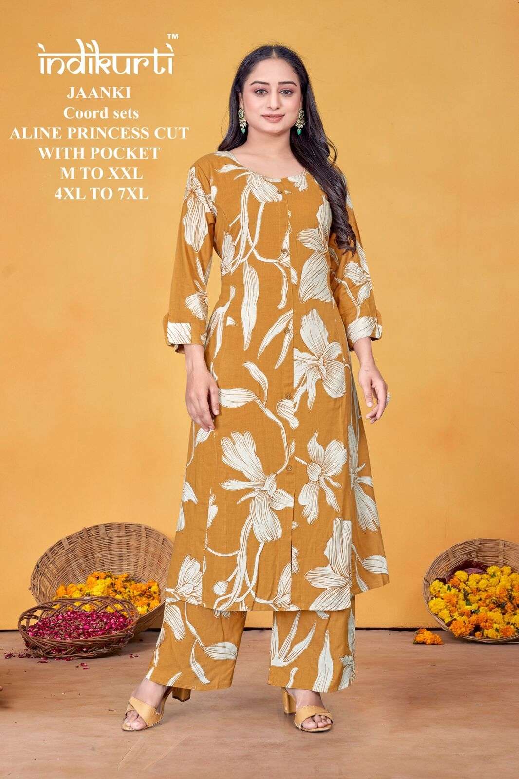 JAANKI BY INDIKURTI IN RAYON FOIL DISCHARGE PRINT ALINE PRINCESS CUT COORD SETS