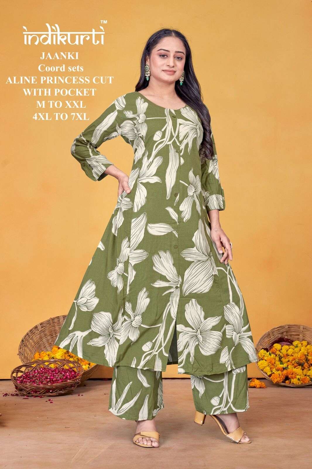 JAANKI BY INDIKURTI IN RAYON FOIL DISCHARGE PRINT ALINE PRINCESS CUT COORD SETS