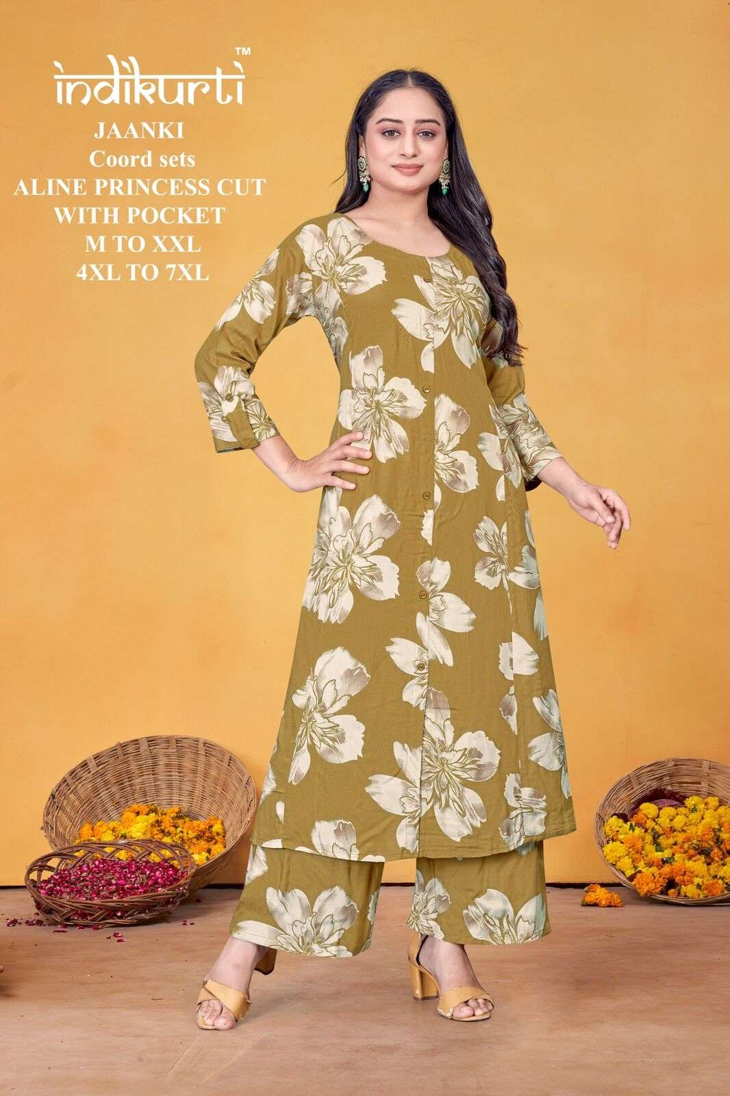 JAANKI BY INDIKURTI IN RAYON FOIL DISCHARGE PRINT ALINE PRINCESS CUT COORD SETS