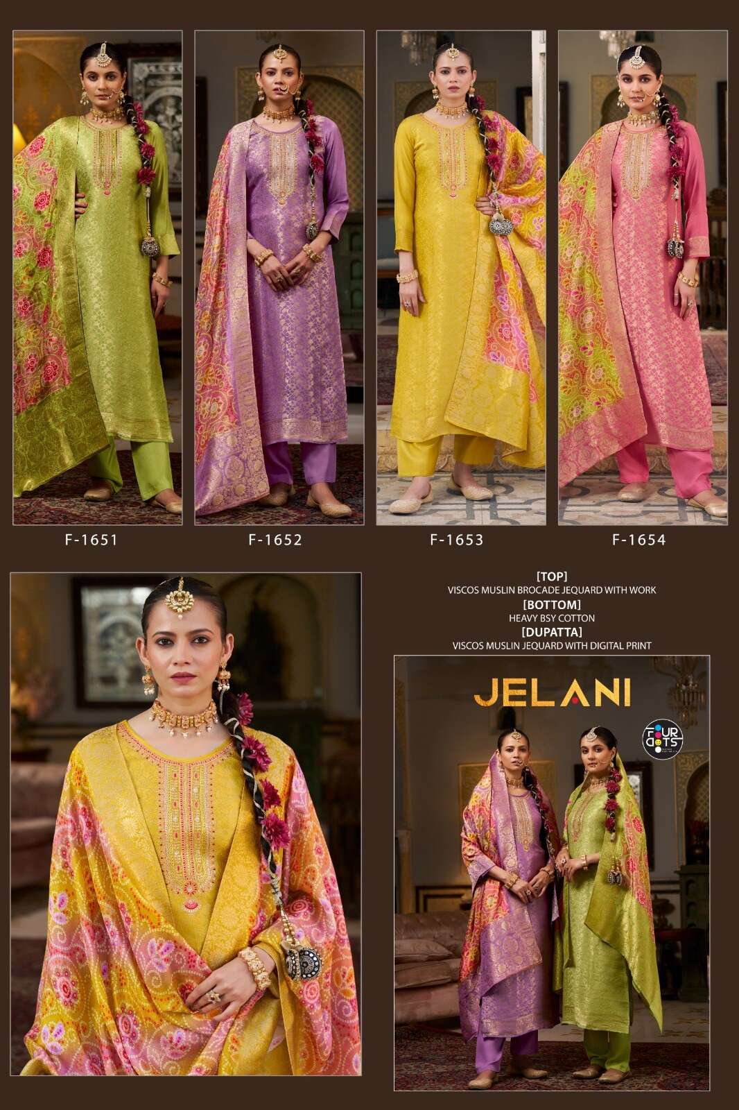JELANI BY FOURDOTS IN VISCOSE MUSLIN BROCADE JACQUARDS WITH PURE EMBROIDERY WORK 